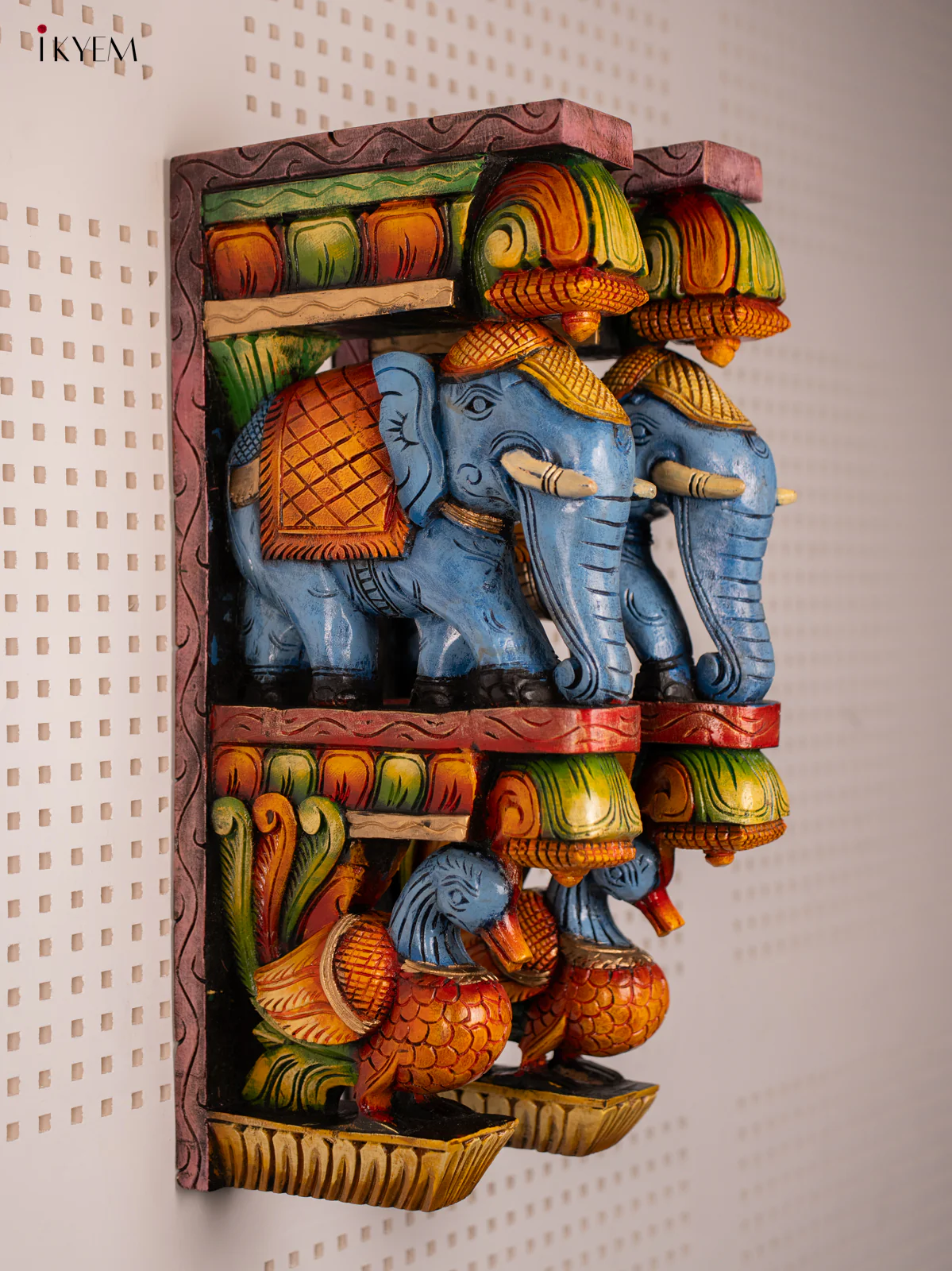 Hand Painted Wooden Wall Bracket OF Elephant & Peacock - KF03153 - Image 2