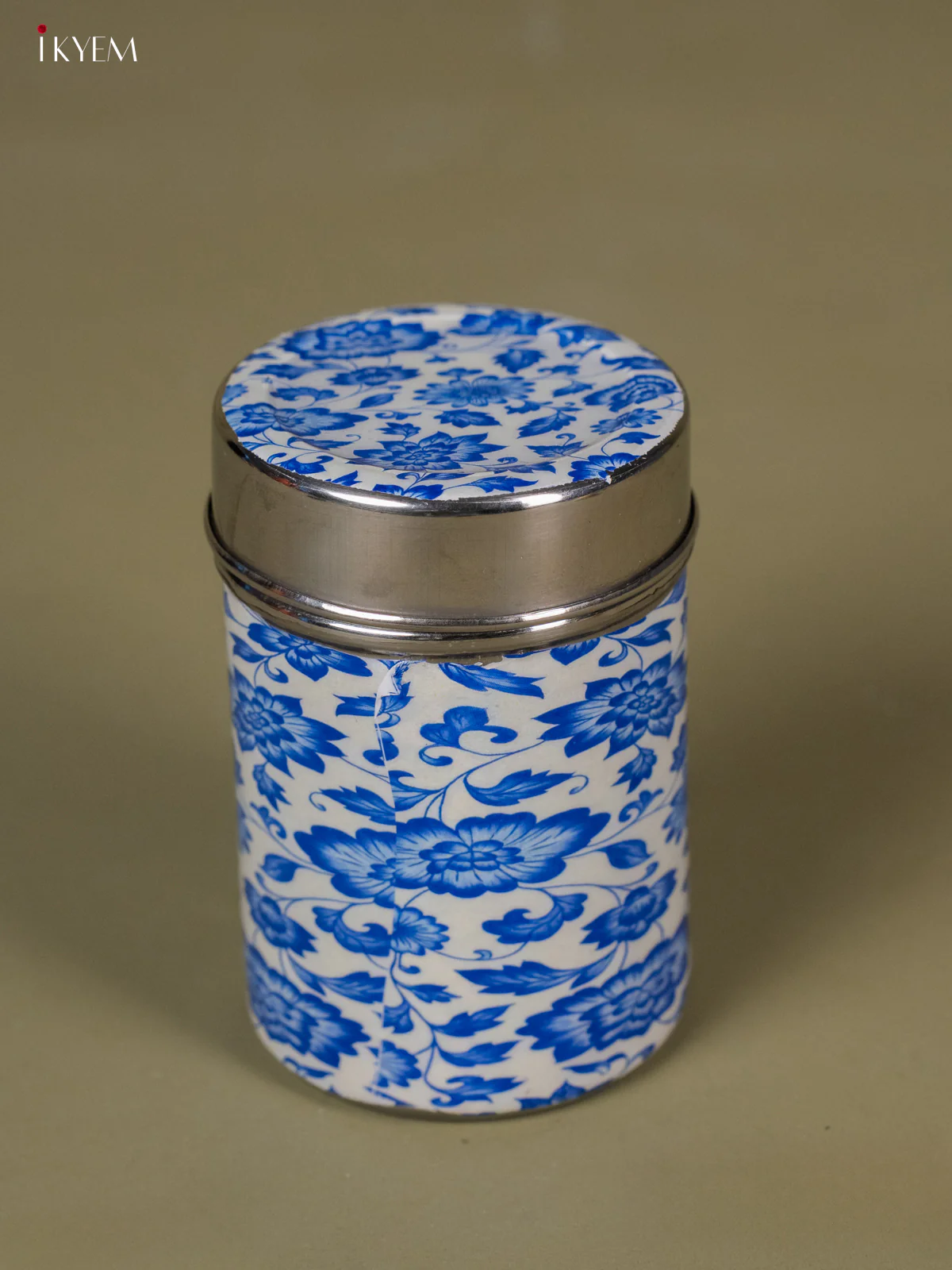 Chic Blue Stainless Steel Box With Floral Print - KH12117