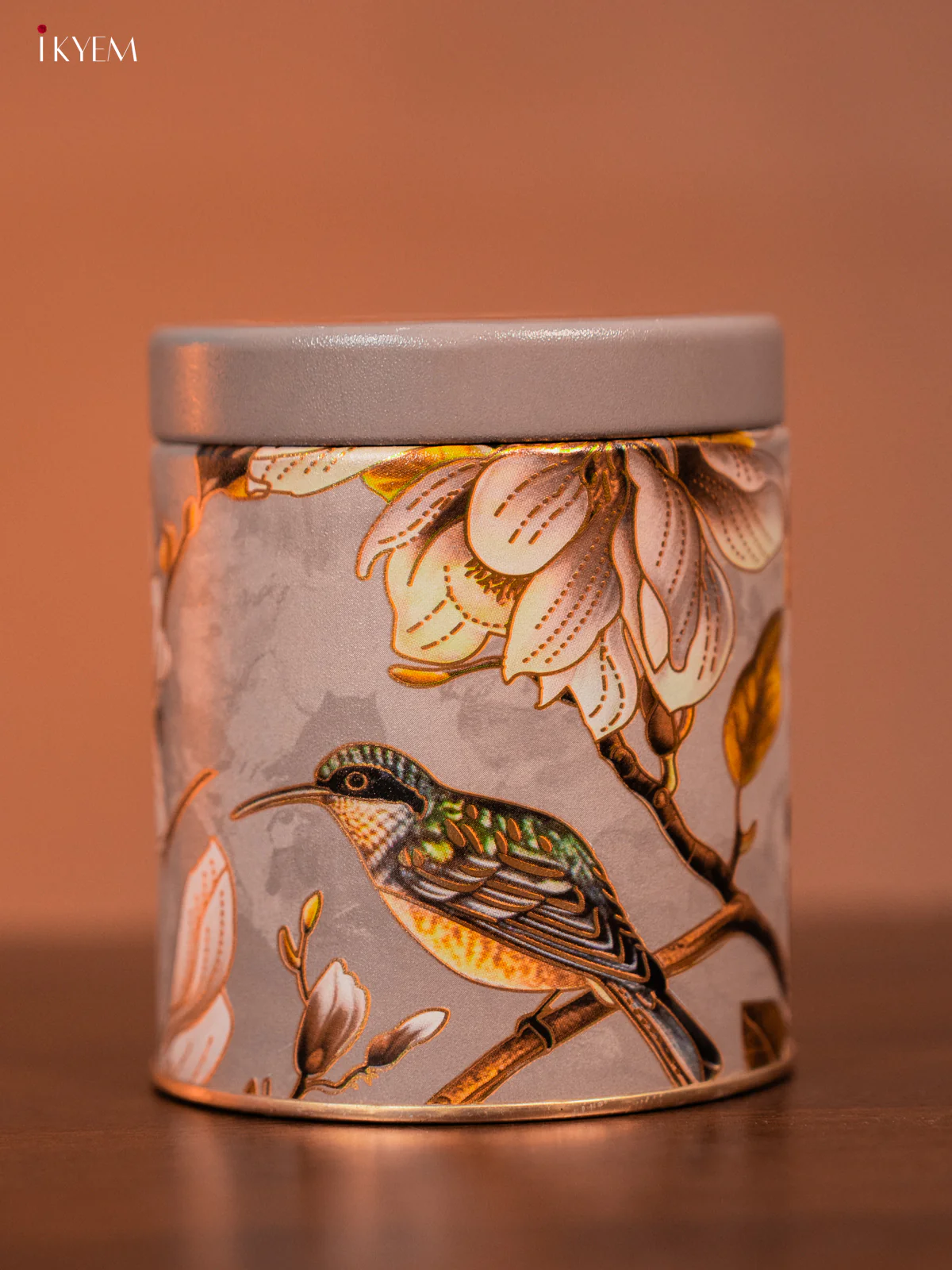 Pretty Grey Stainless Steel Box With Flower & Bird Print - KH20112