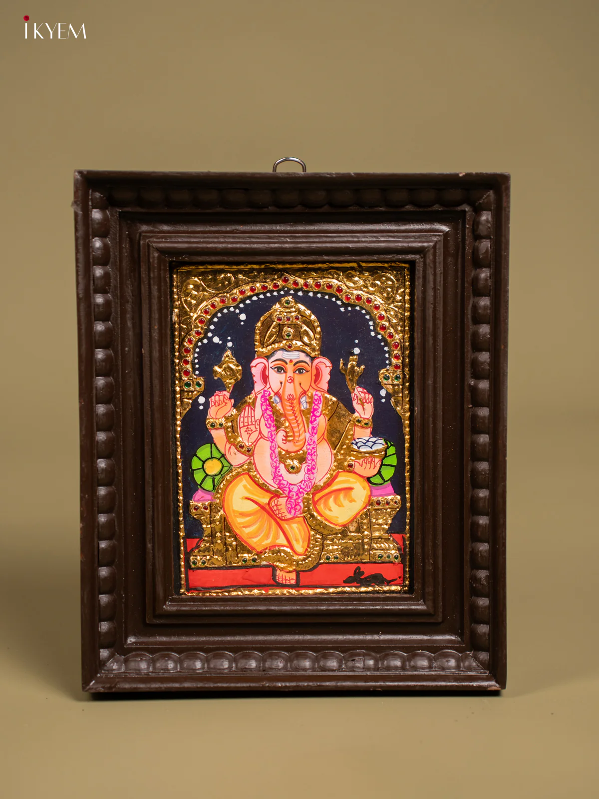Charming Ganesha Tanjore Painting in Red & Gold (11x9)- KF26143