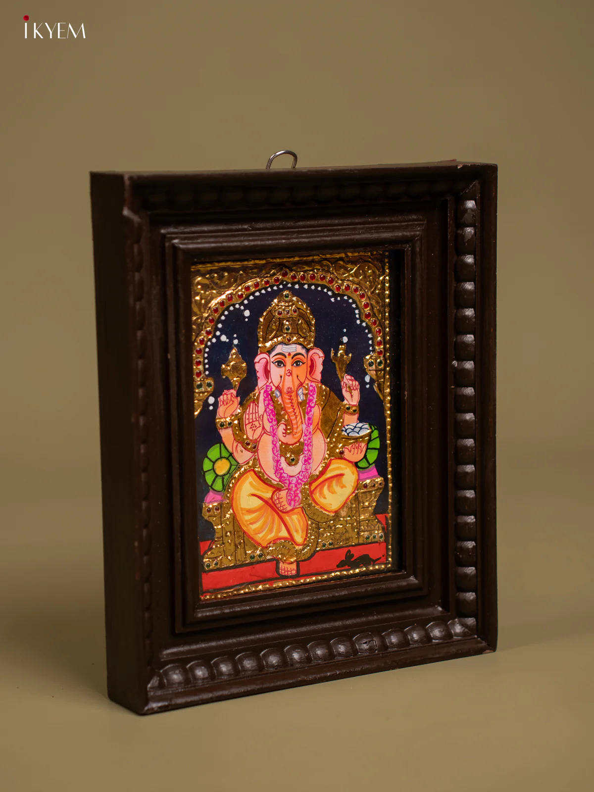 Charming Ganesha Tanjore Painting in Red & Gold (11x9)- KF26143 - Image 2