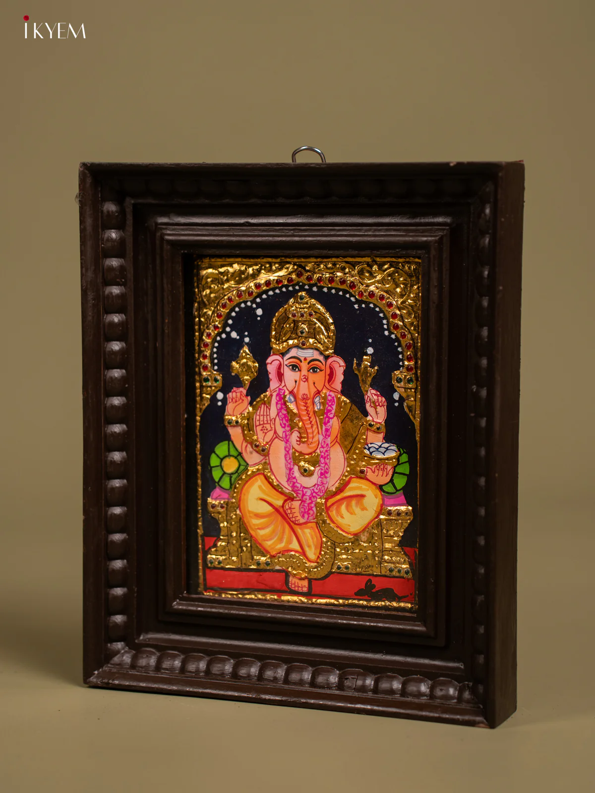 Charming Ganesha Tanjore Painting in Red & Gold (11x9)- KF26143 - Image 3