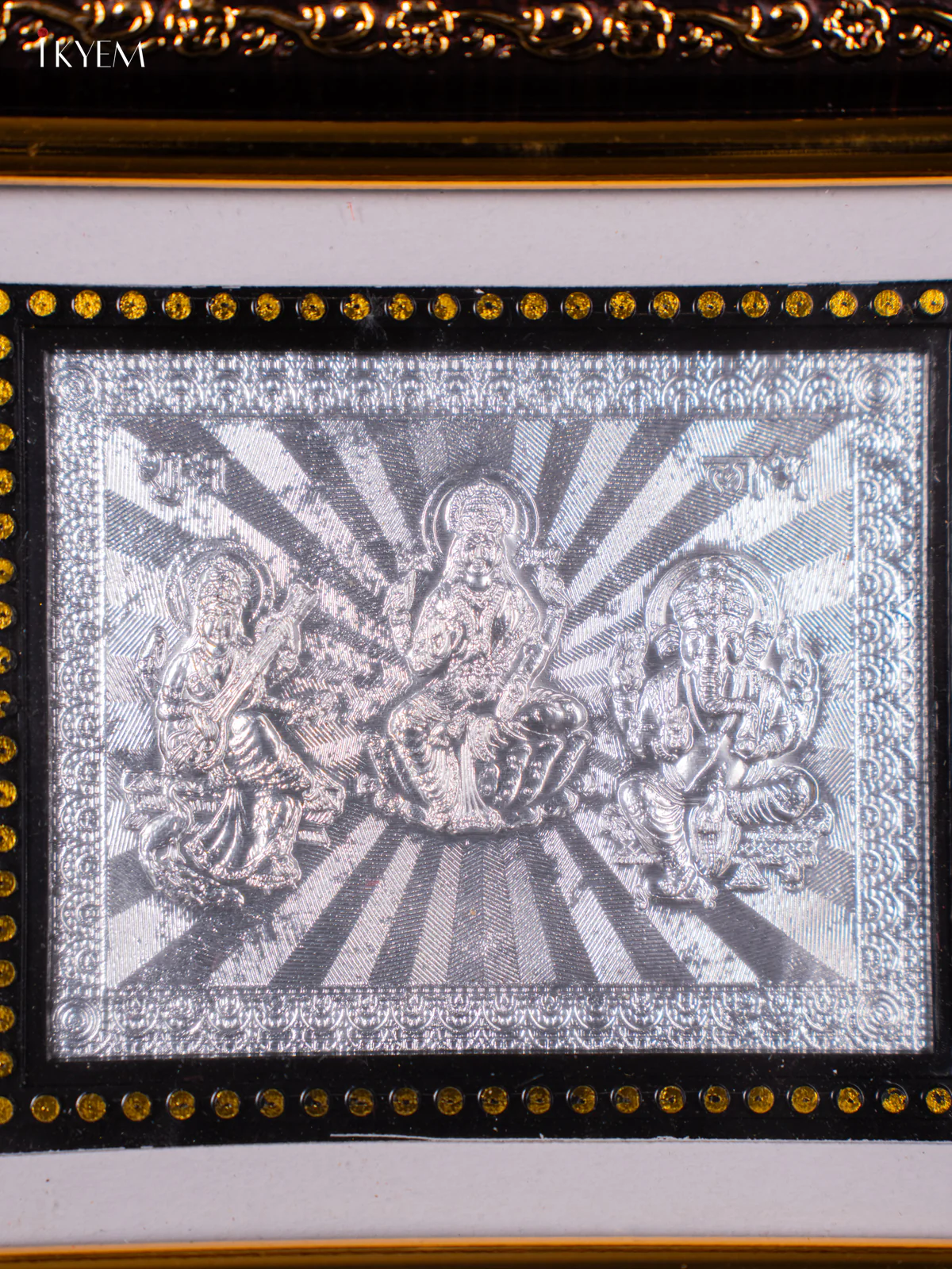 Divine German silver Saraswathy, Ganesha & Lakshmi frame - KI18118 - Image 3