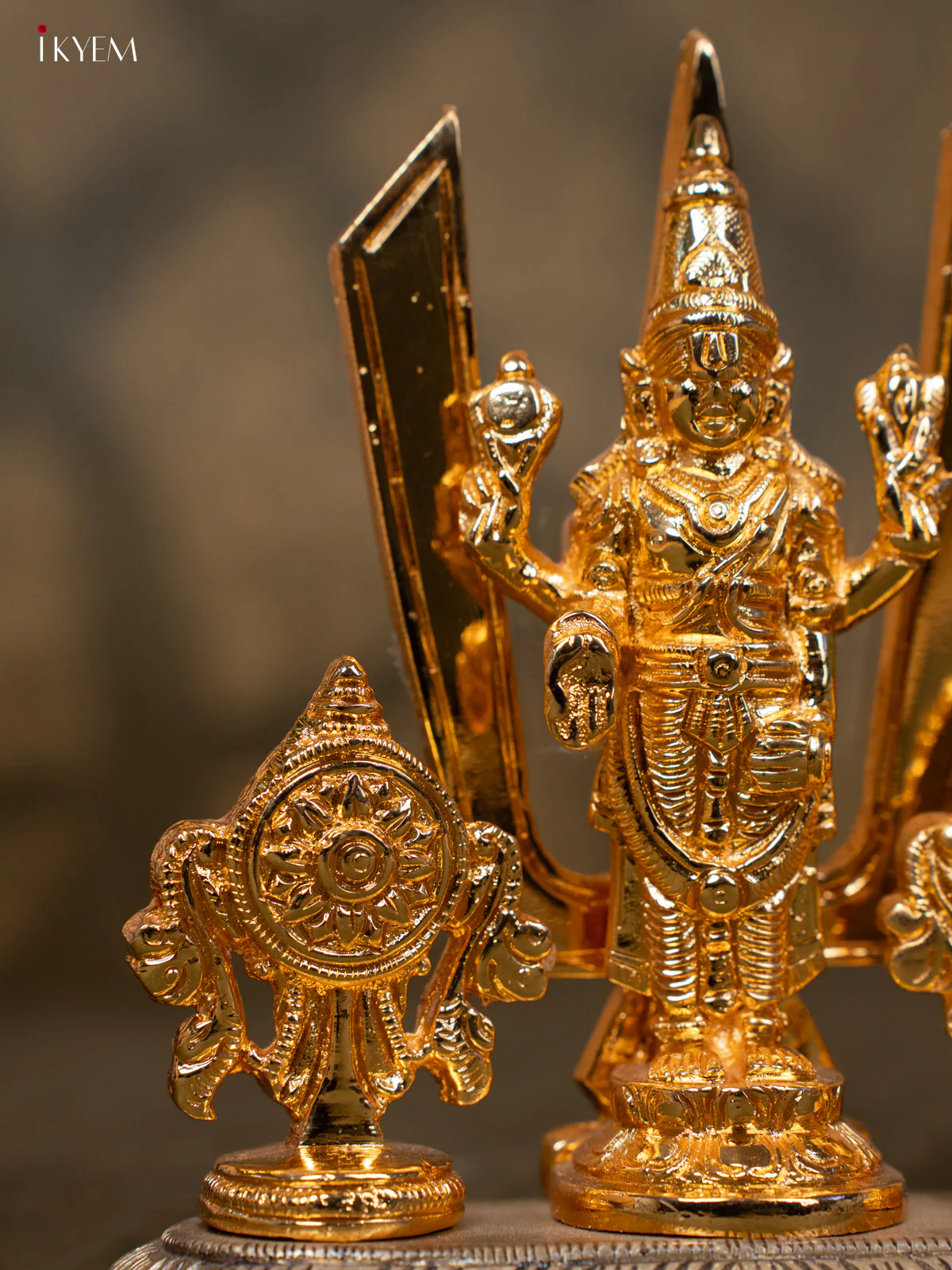 24 KT Gold Coated With Antique Finish - Finest Featured Vishnu Shank Chakram Namam - Image 3