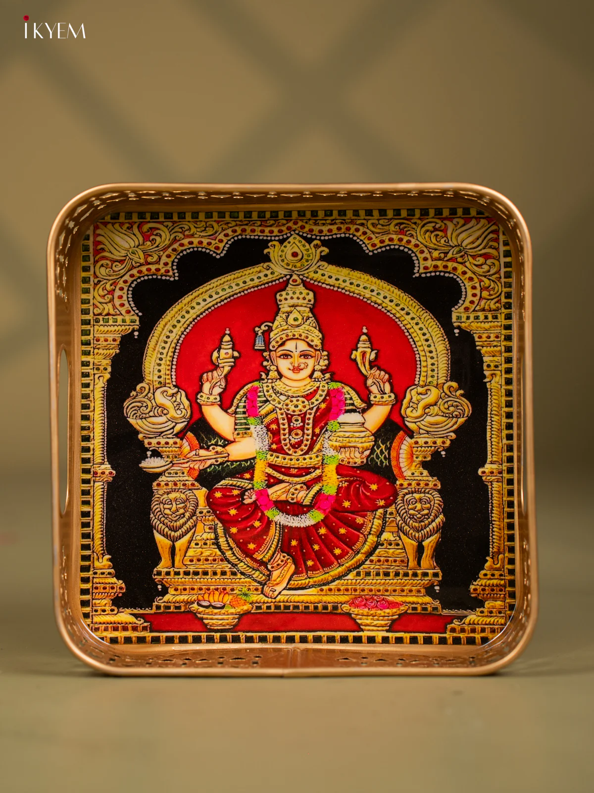 Goddess Amman Printed Square Metal tray - 8 Inch -KF24214