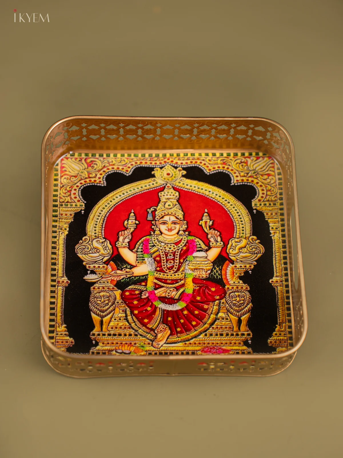 Goddess Amman Printed Square Metal tray - 8 Inch -KF24214 - Image 4