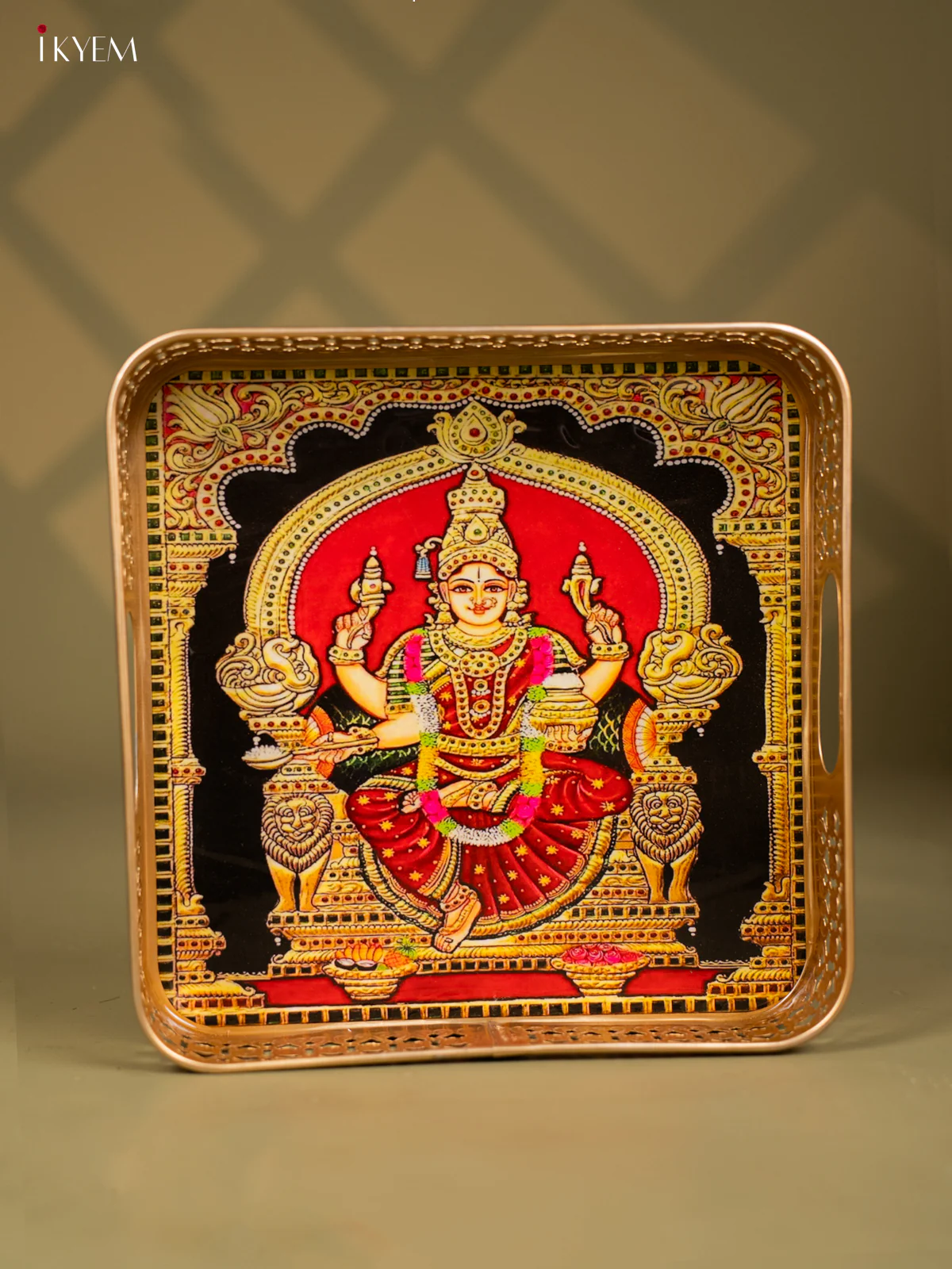 Goddess Amman Printed Square Metal tray - KF25156
