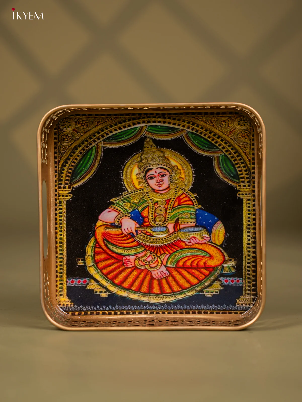 Goddess Annapoorani Printed Square Shaped Metal Tray - 8 Inch -KF24211