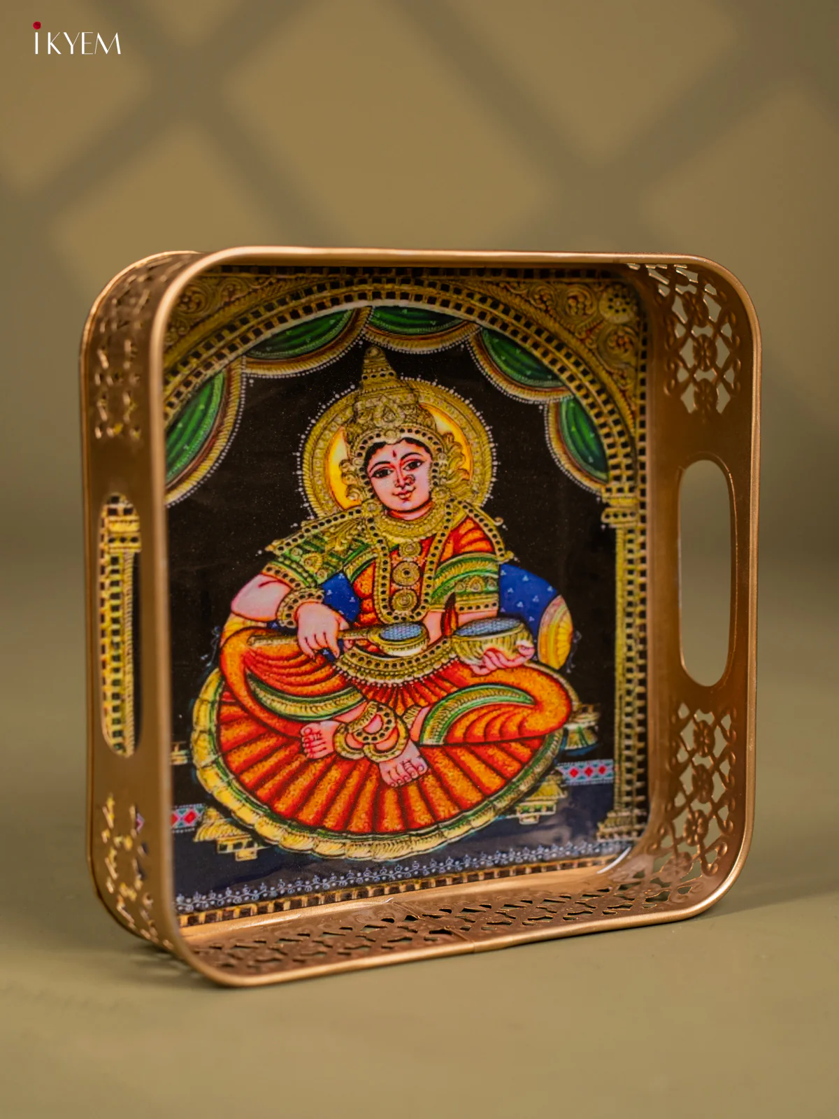Goddess Annapoorani Printed Square Shaped Metal Tray - 8 Inch -KF24211 - Image 2