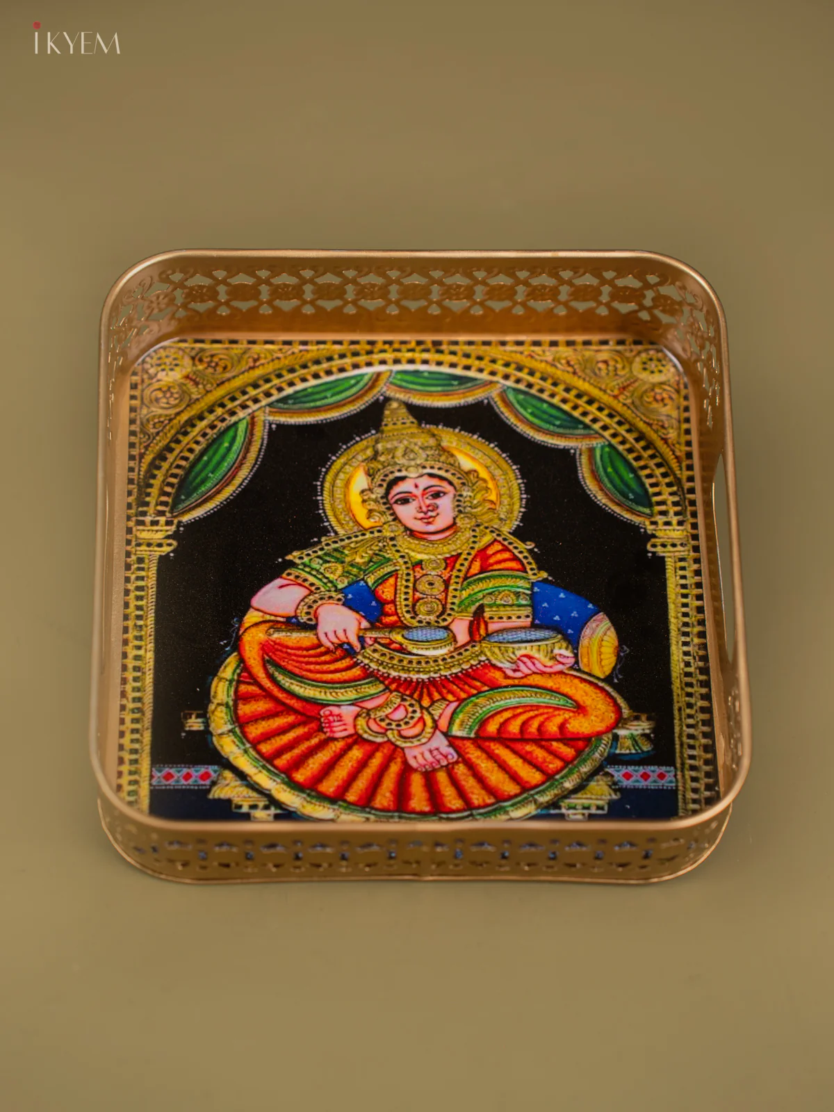Goddess Annapoorani Printed Square Shaped Metal Tray - 8 Inch -KF24211 - Image 4