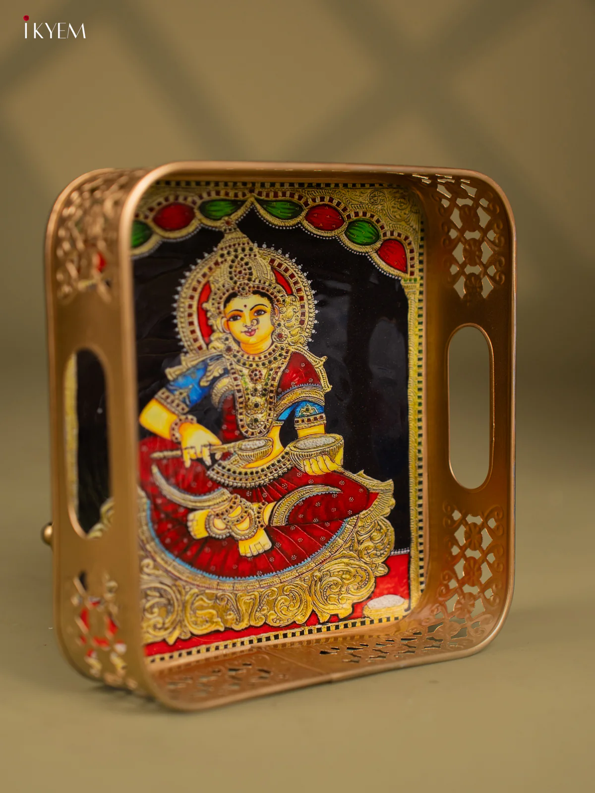 Goddess Annapoorani Printed Square Shaped Metal Tray - 8 Inch - KF24212 - Image 2