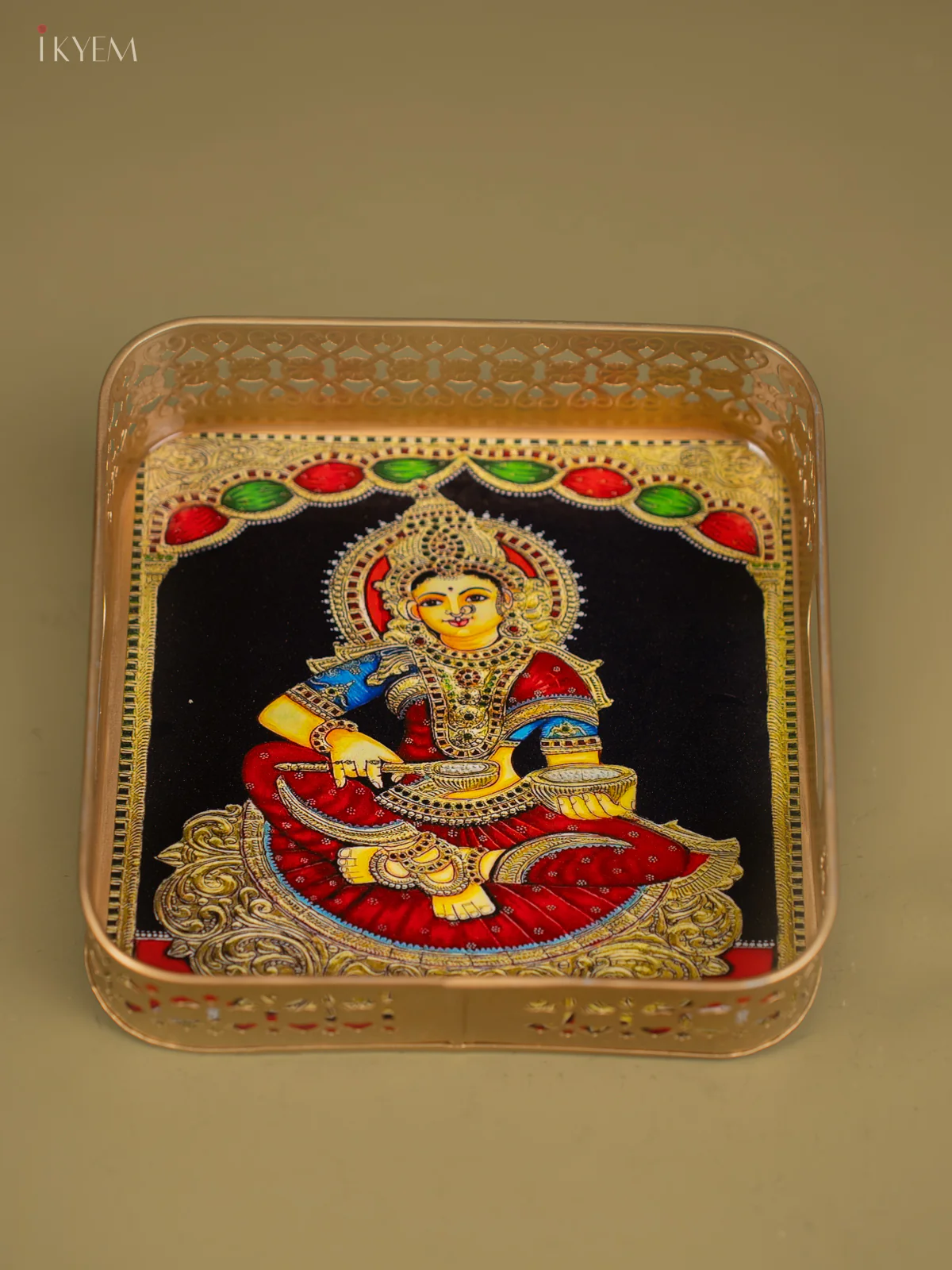 Goddess Annapoorani Printed Square Shaped Metal Tray - 8 Inch - KF24212 - Image 4