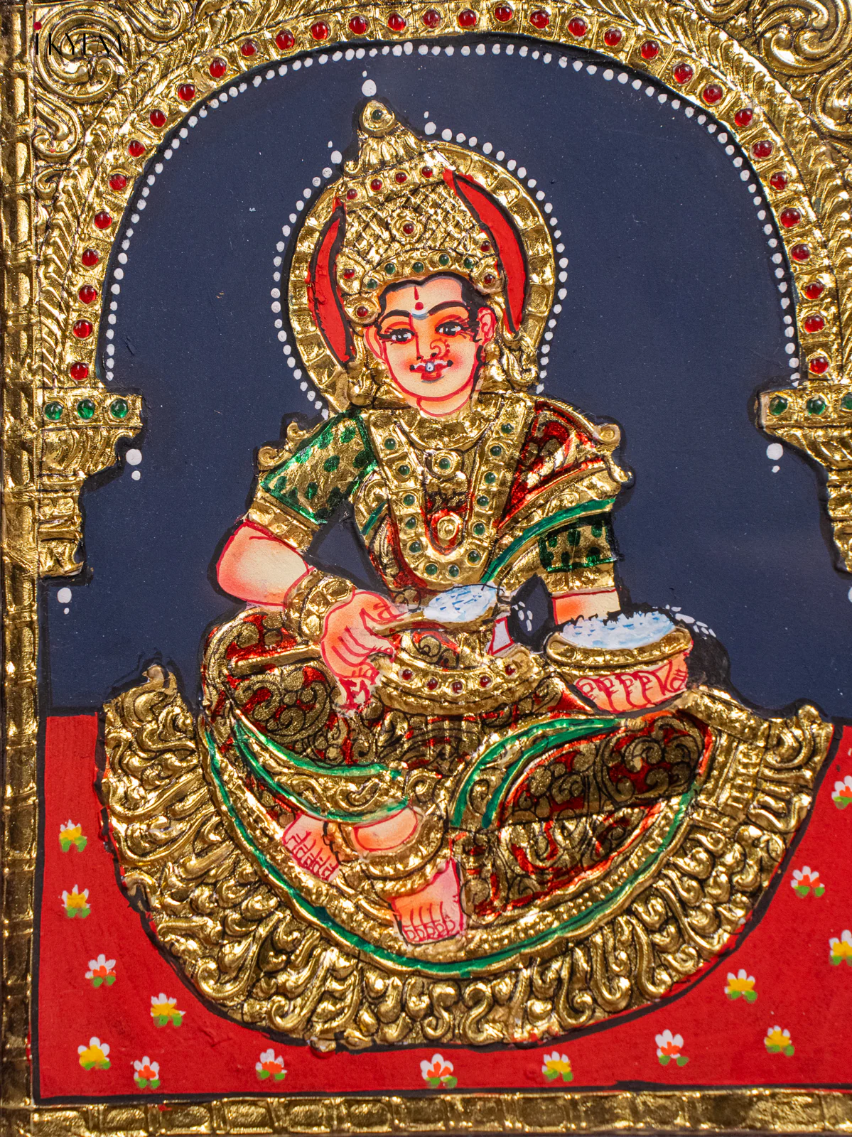 Goddess Annapoorani Tanjore Painting - (13x11) Inch - KH26156 - Image 3