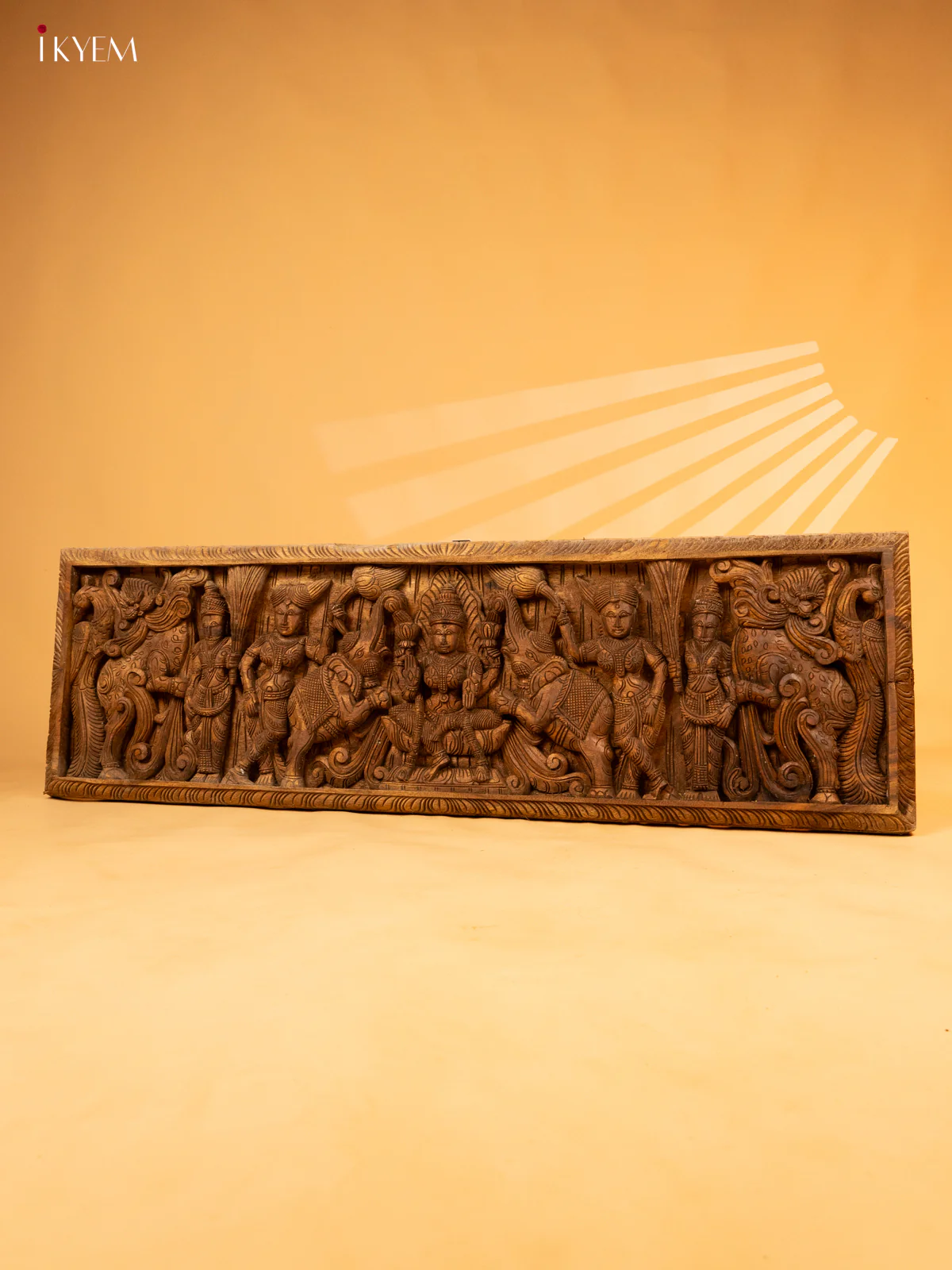 Hand-Carved Wooden Wall Frame Of Goddess Gajalakshmi - KL05135