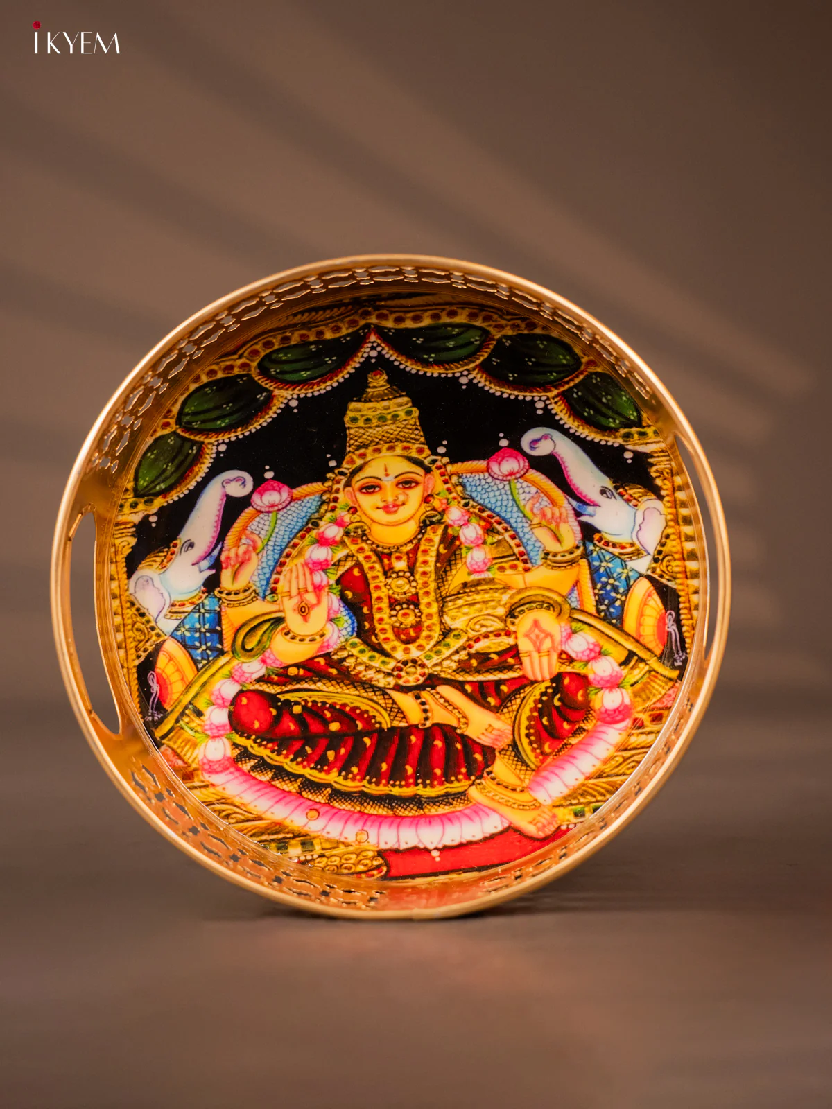 Beautiful Goddess Gaja Lakshmi Printed Metal Tray - KH05135