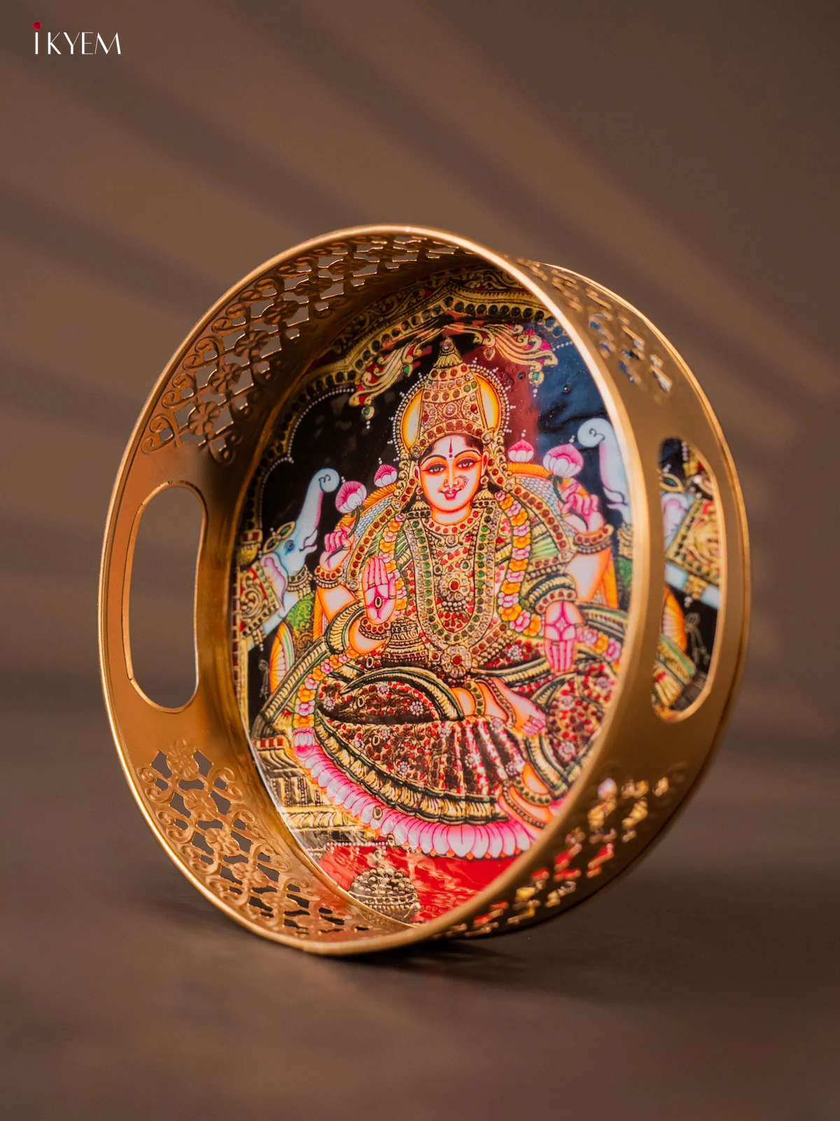 Majestic Goddess Gaja Lakshmi Printed Metal Tray - KH05136 - Image 3