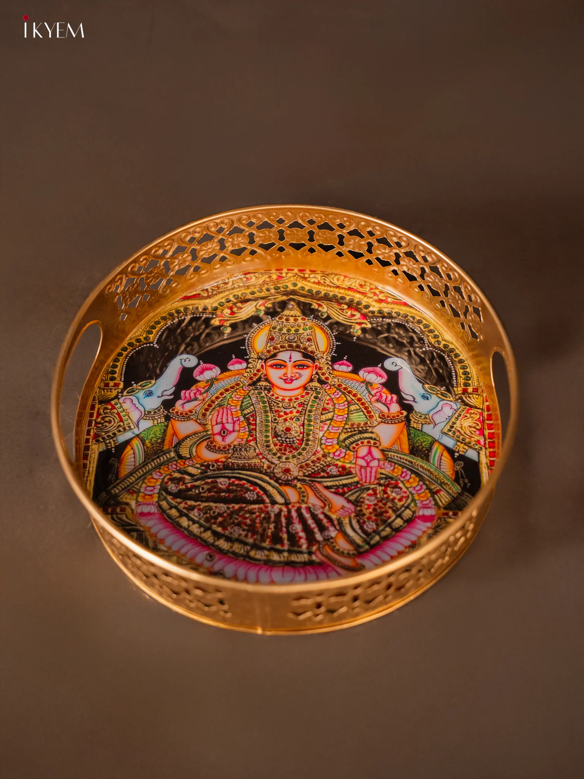 Majestic Goddess Gaja Lakshmi Printed Metal Tray - KH05136 - Image 4