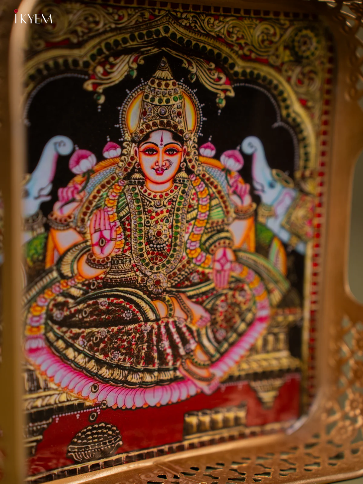 Goddess Gajalakshmi Printed Square Metal Tray with Twin Elephants - KF24204 - Image 3
