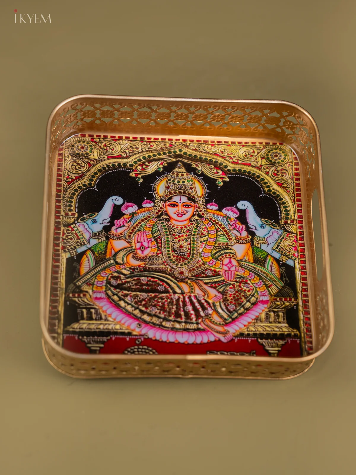 Goddess Gajalakshmi Printed Square Metal Tray with Twin Elephants - KF24204 - Image 4
