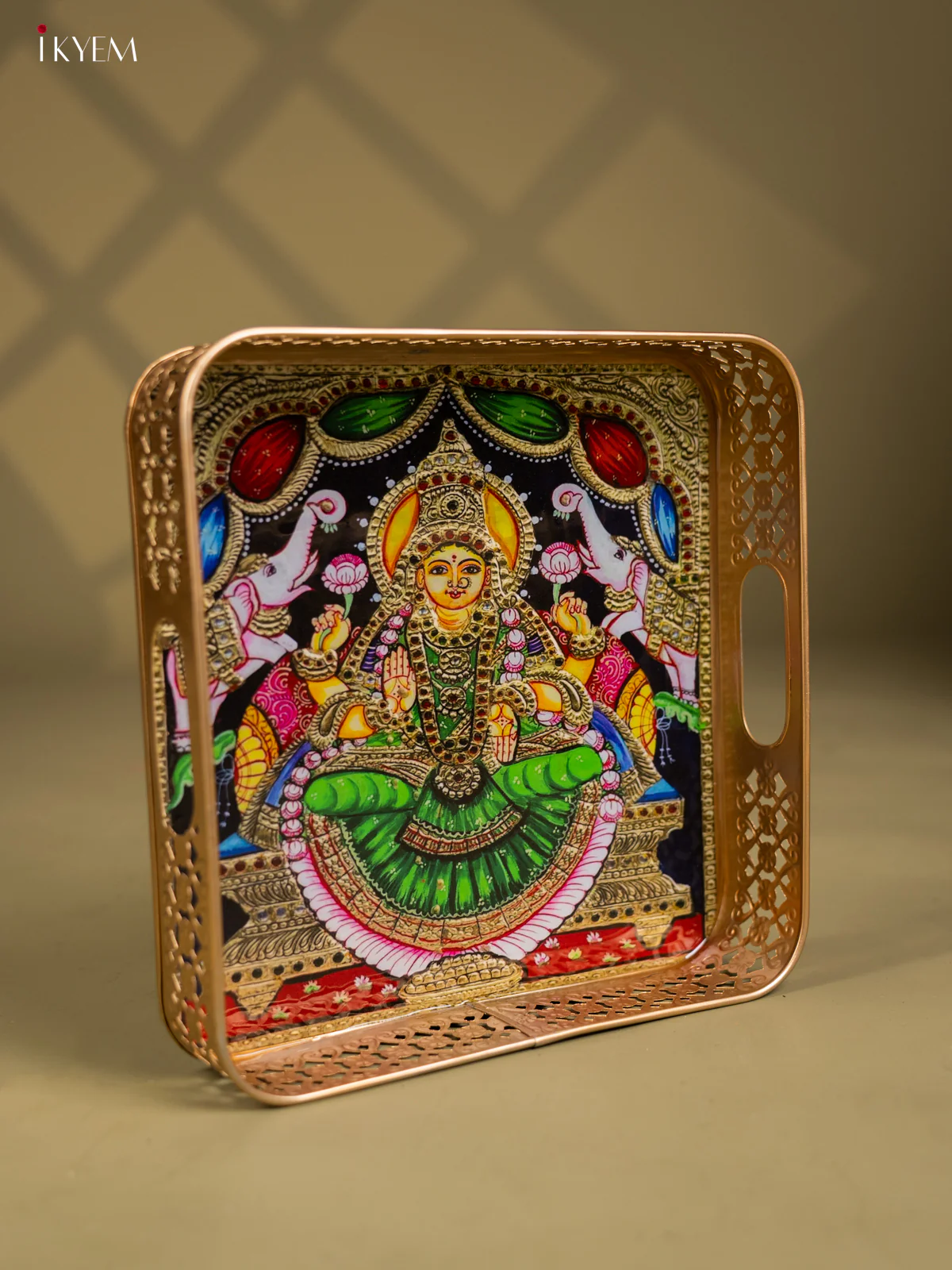Goddess Gajalakshmi Printed Square Metal Tray with Twin Elephants - KF25142 - Image 2