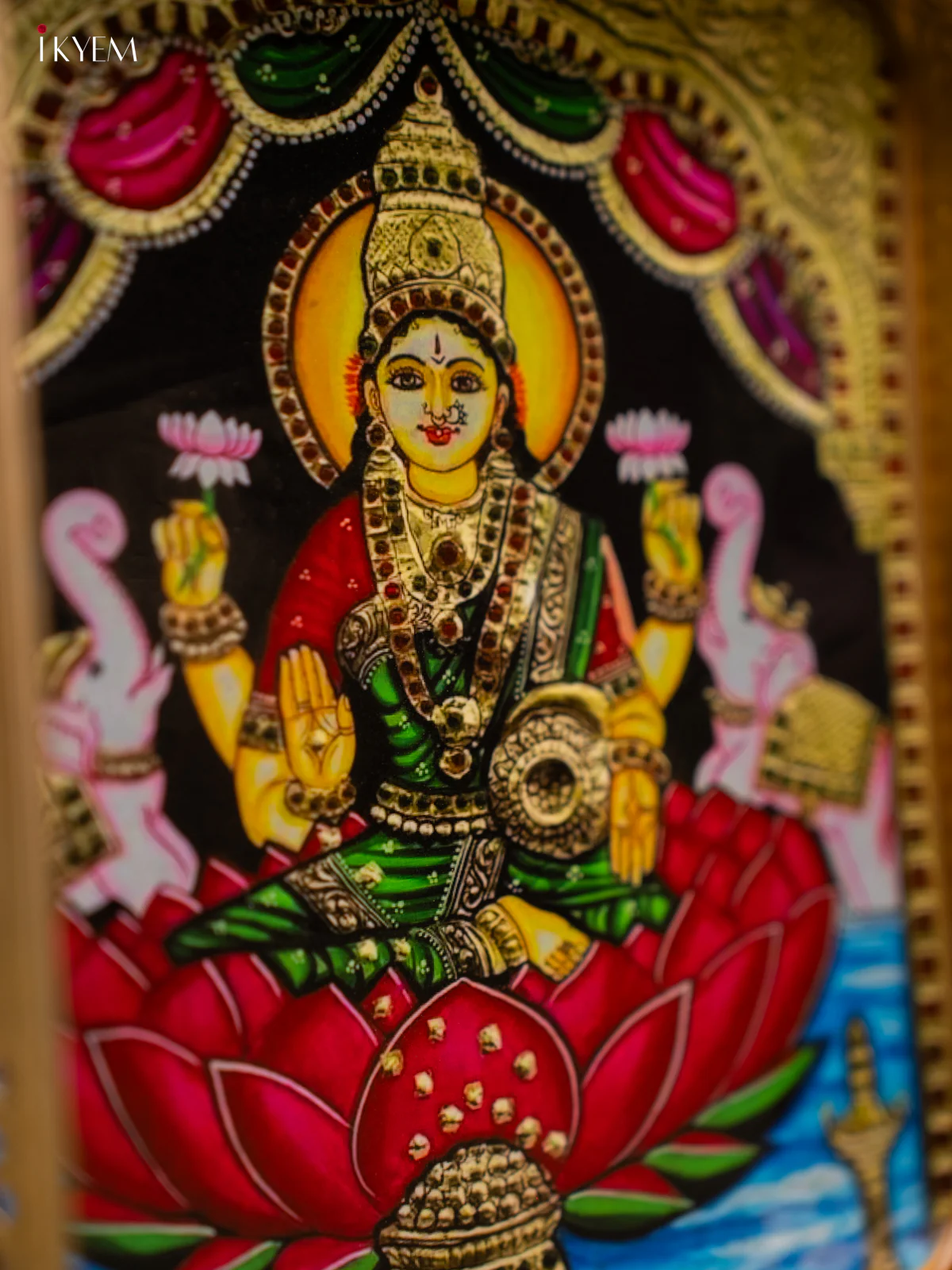 Godess Gajalakshmi Printed Square Metal Tray with Twin Elephants - KF25144 - Image 3