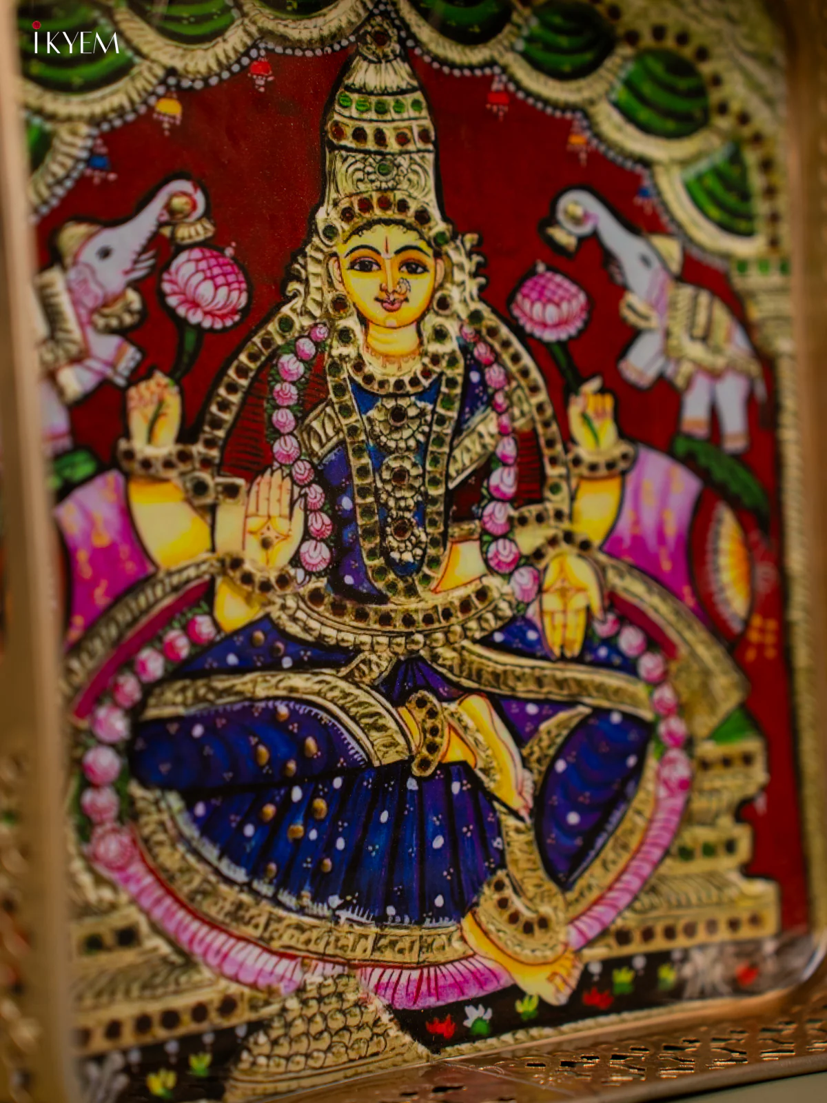Goddess Gajalakshmi Printed Square Metal Tray with Twin Elephants - KF25145 - Image 3