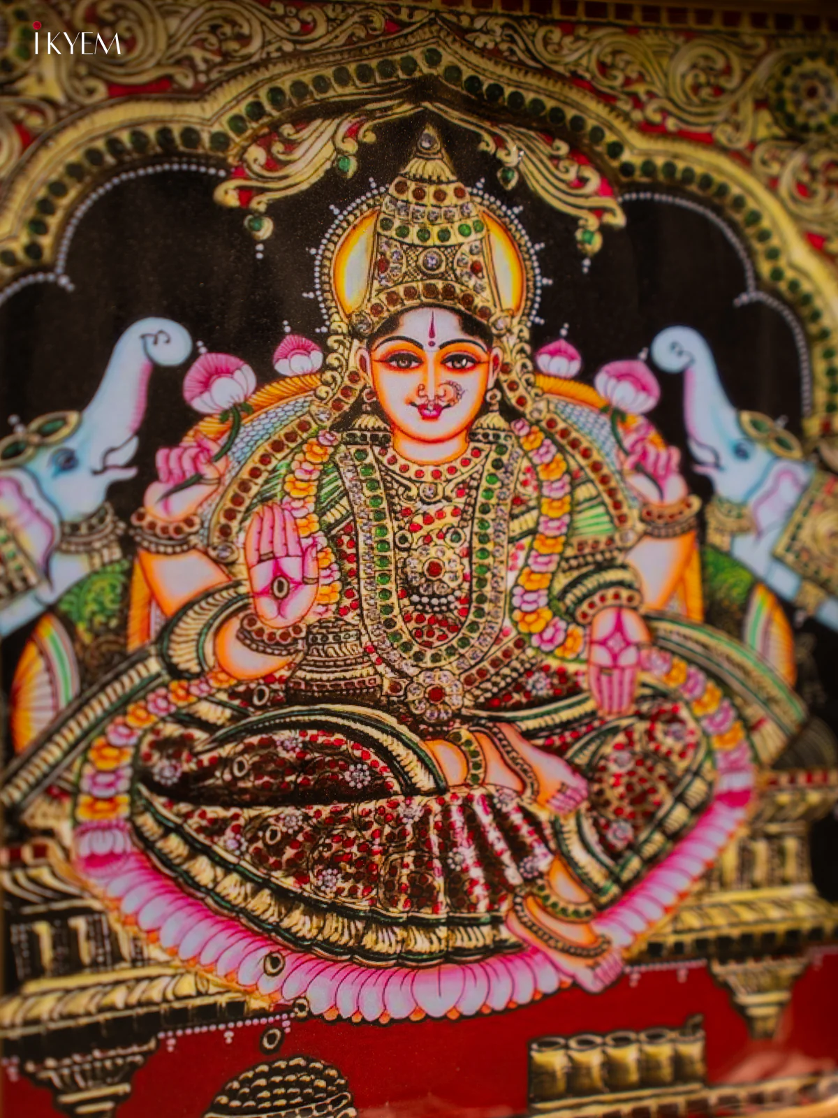 Goddess Gajalakshmi Printed Square Metal Tray with Twin Elephants - KF25146 - Image 3