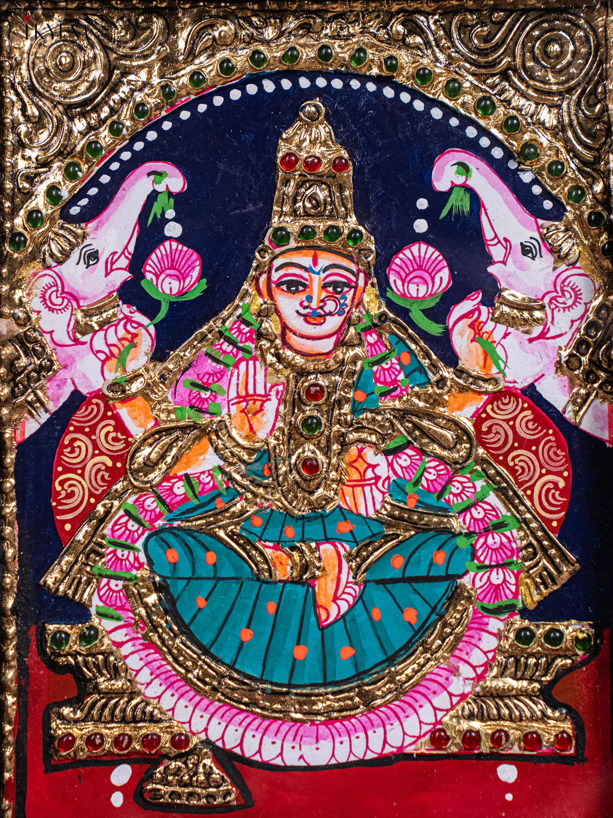 Regal Goddess GajaLakshmi Thanjavur painting (11x9) - KH26128 - Image 3