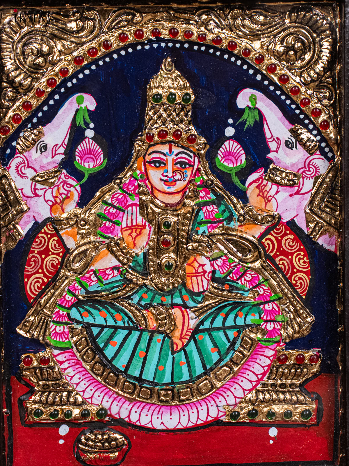 Divine Goddess GajaLakshmi Thanjavur painting (11x9 Inch) - KH26130 - Image 3