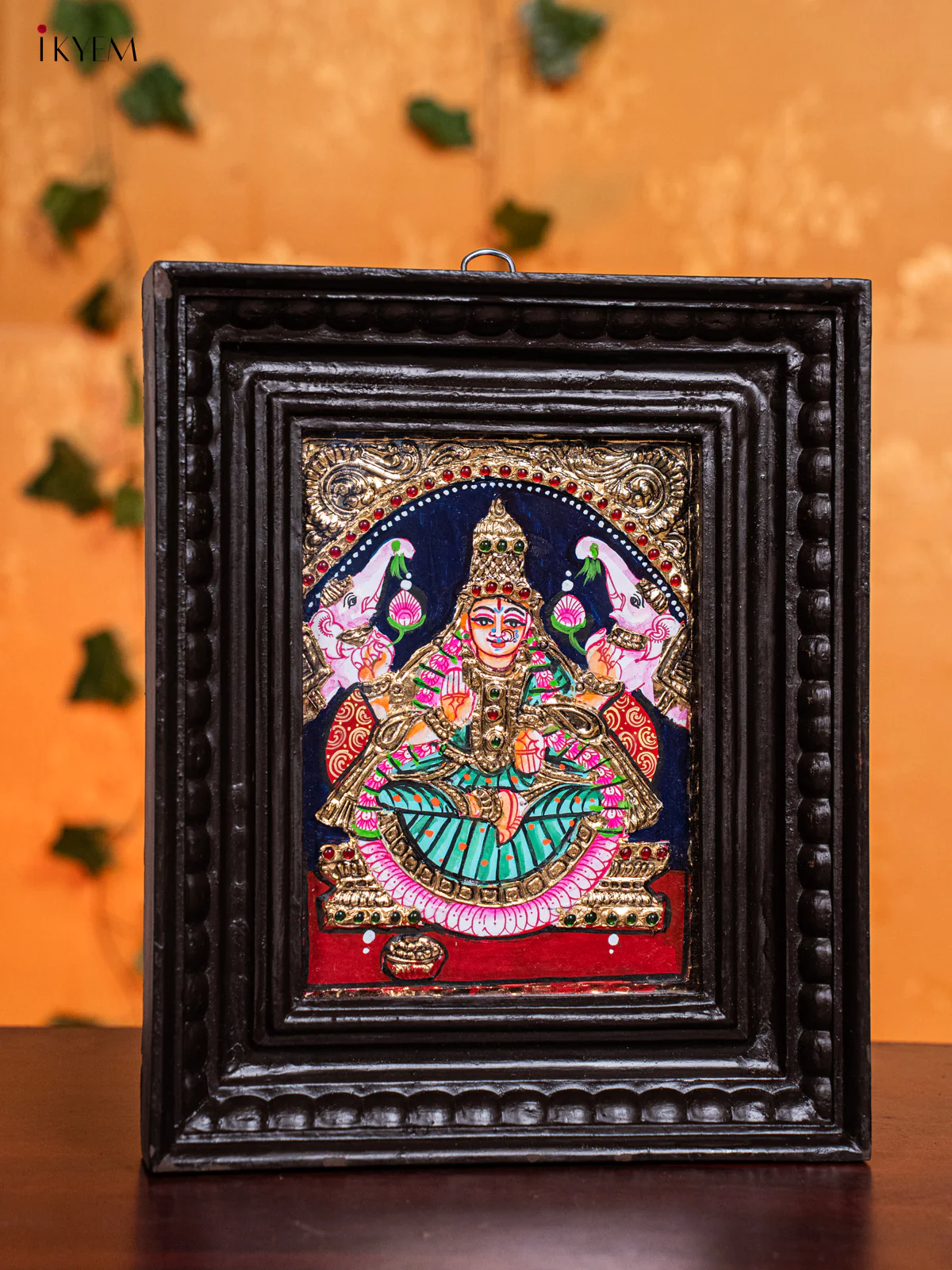 Divine Goddess GajaLakshmi Thanjavur painting (11x9 Inch) - KH26130 - Image 4