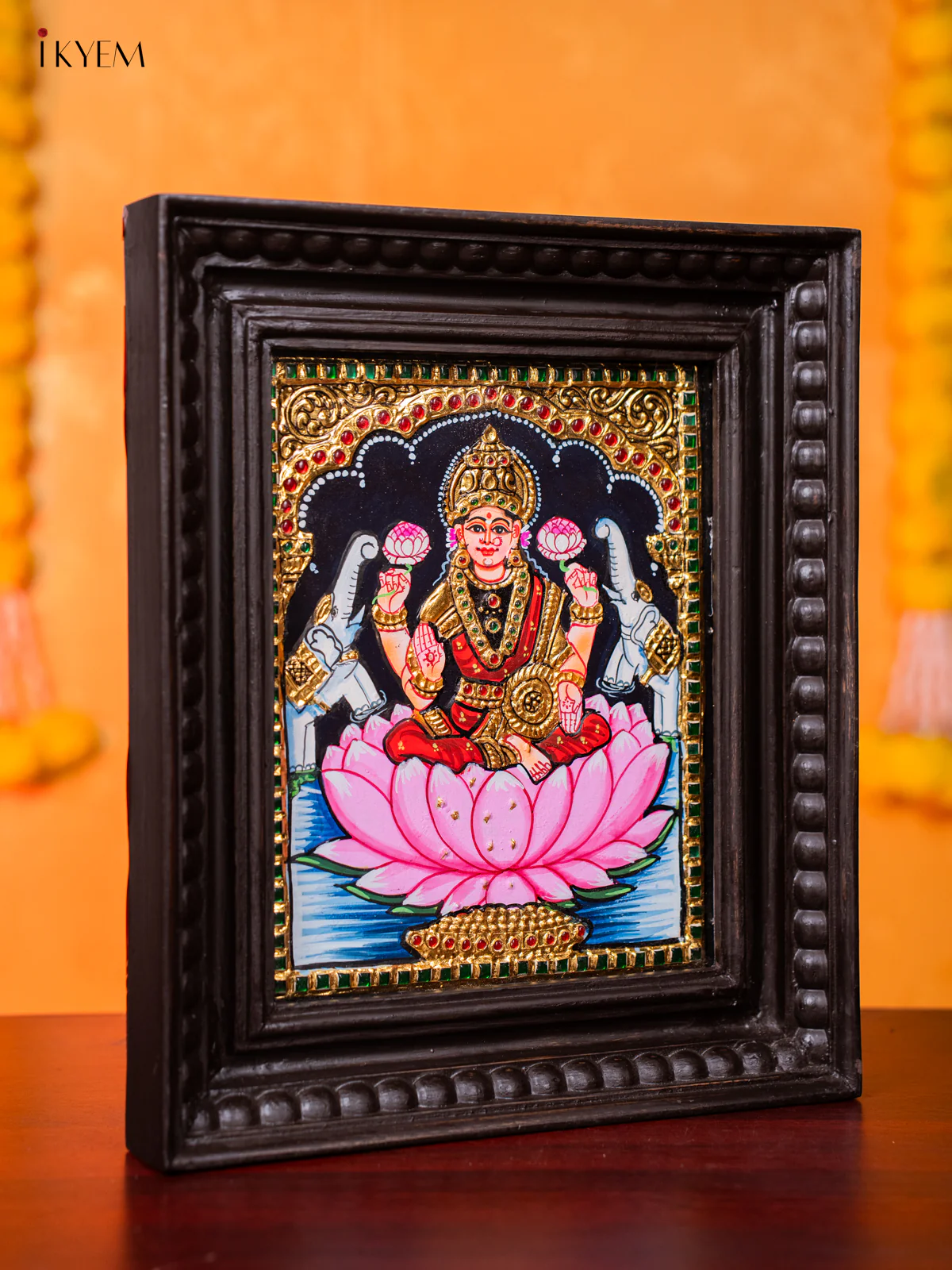 Pretty Goddess Gajalakshmi Tanjore painting (13*11 Inches) - KJ03111 - Image 2