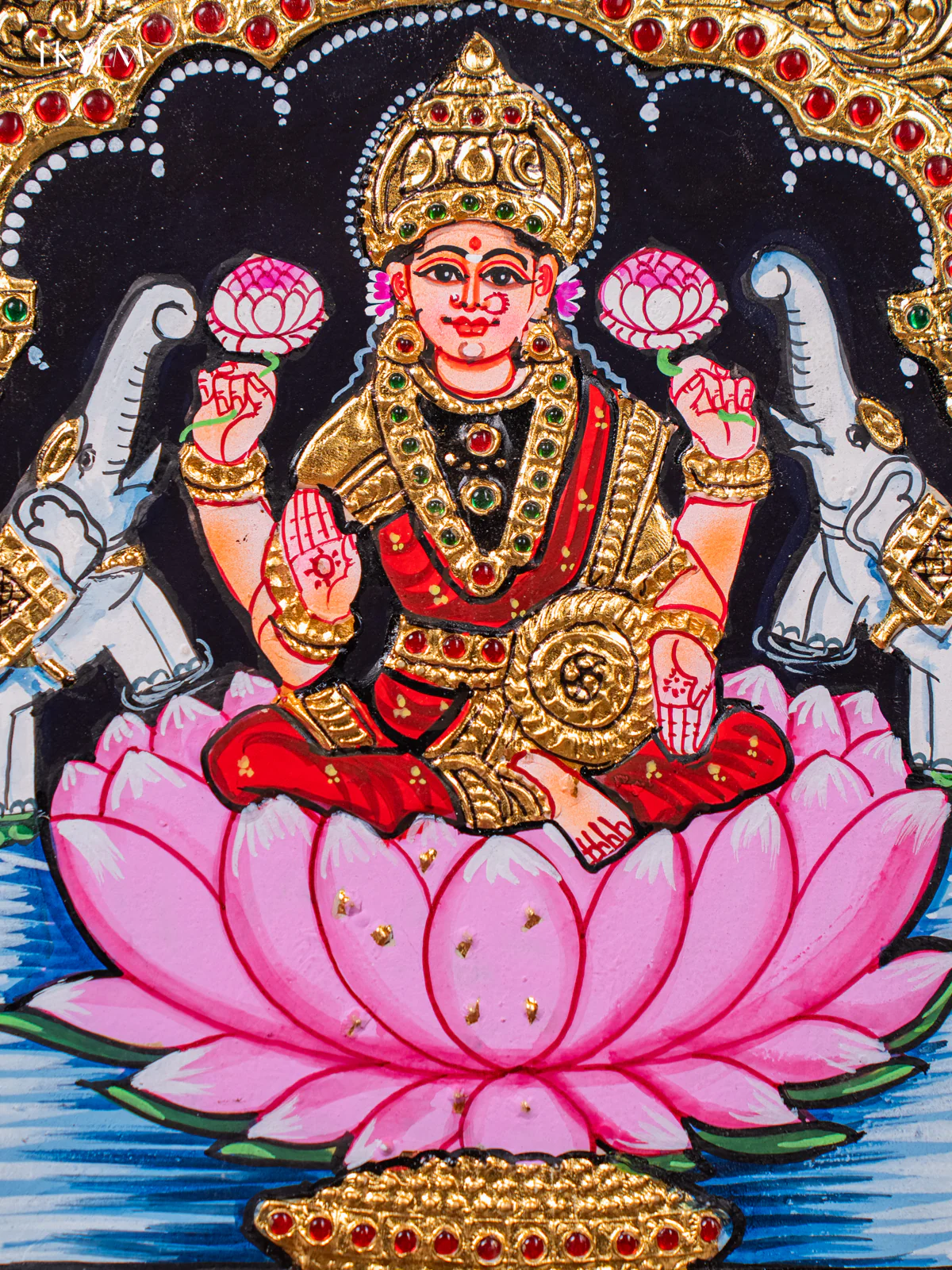 Pretty Goddess Gajalakshmi Tanjore painting (13*11 Inches) - KJ03111 - Image 3
