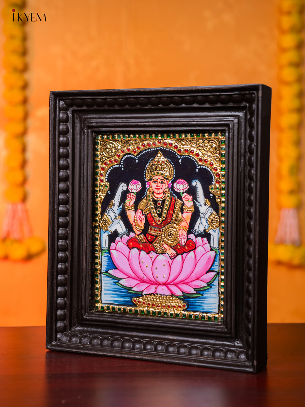 Pretty Goddess Gajalakshmi Tanjore painting (13*11 Inches) - KJ03111 - Image 4