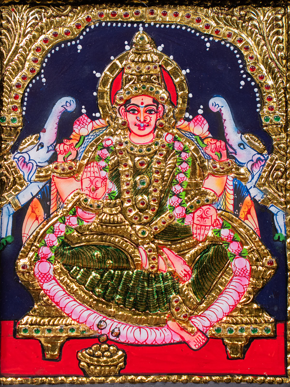 Beautiful Goddess Gajalakshmi Tanjore painting (13*11 Inches) - KJ03118 - Image 3