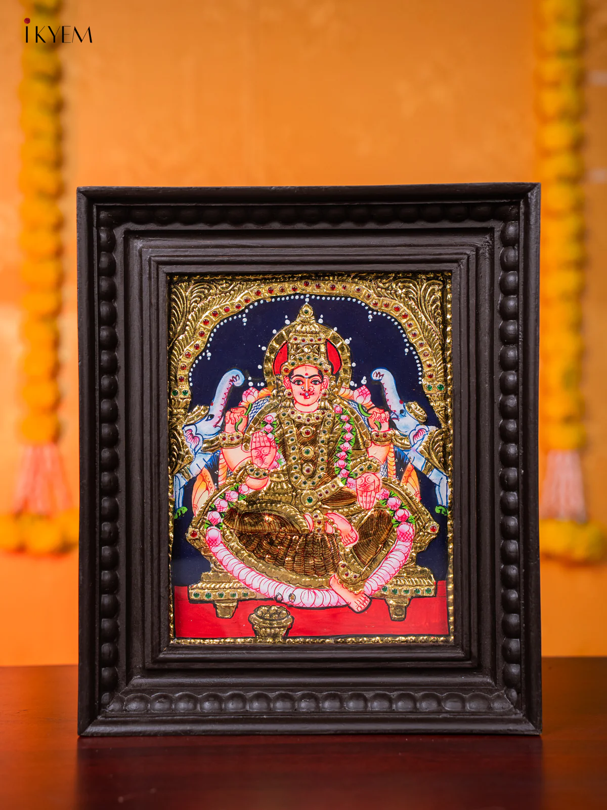 Traditional Goddess Gajalakshmi Tanjore painting (13*11 Inches) - KJ03120