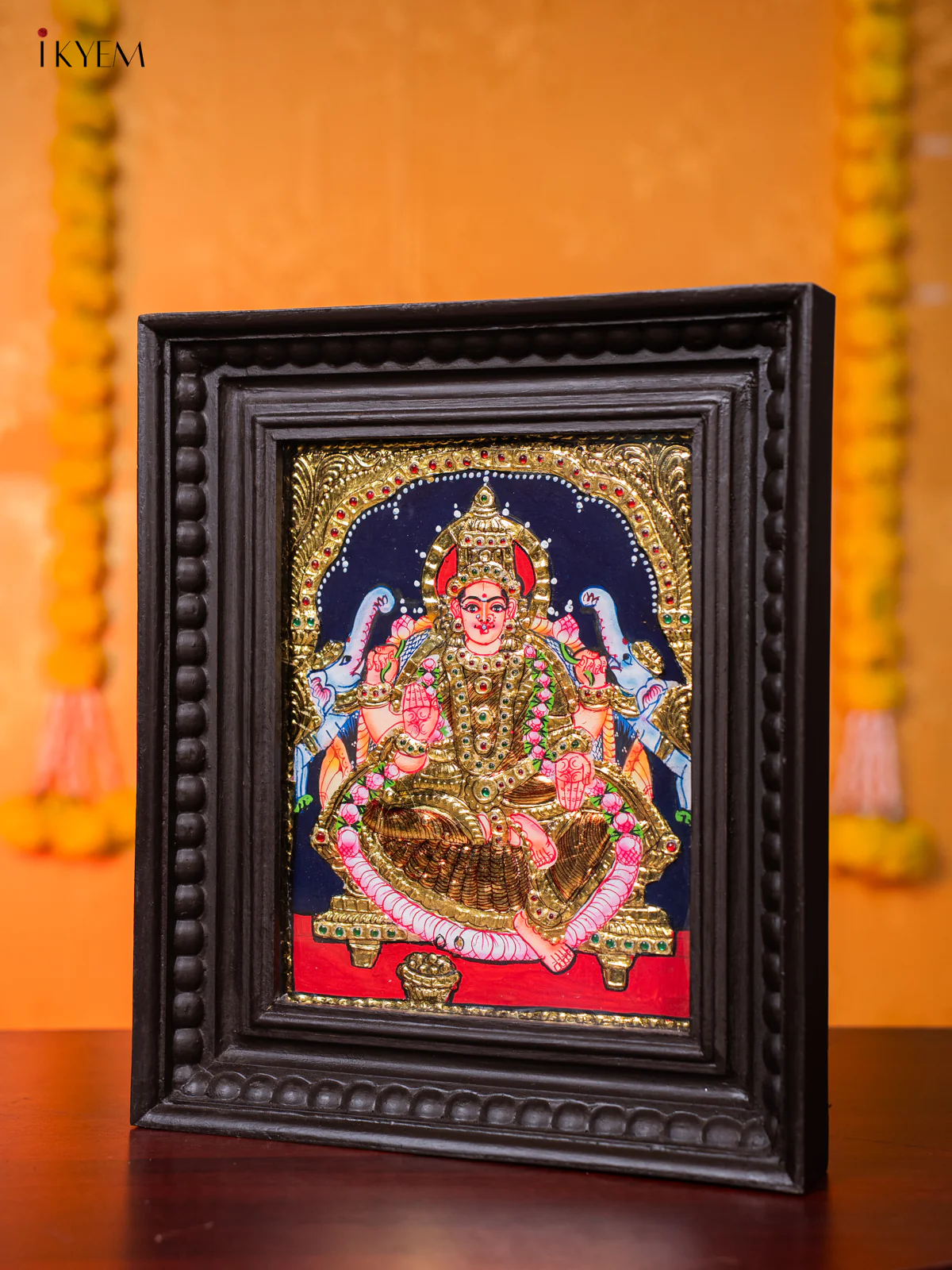 Traditional Goddess Gajalakshmi Tanjore painting (13*11 Inches) - KJ03120 - Image 2