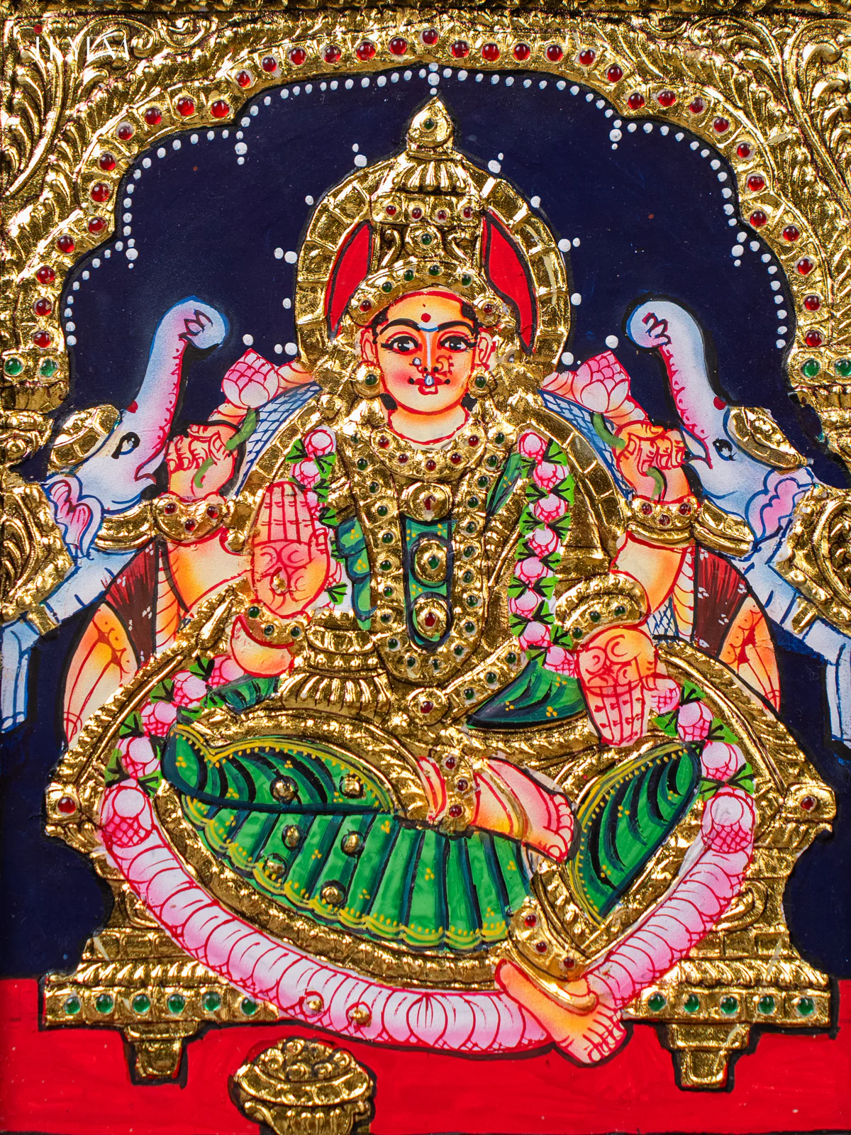 Divine Goddess Gajalakshmi Tanjore painting (13*11 Inches) - KJ03121 - Image 3