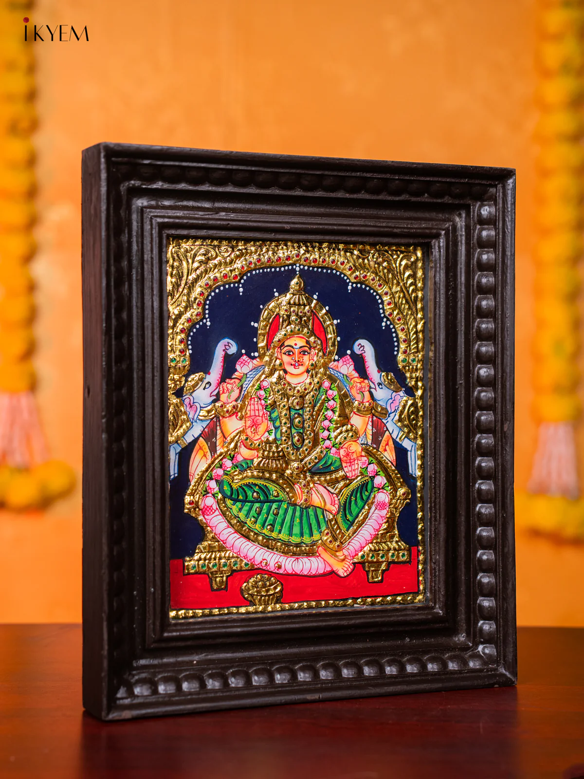 Divine Goddess Gajalakshmi Tanjore painting (13*11 Inches) - KJ03121 - Image 4