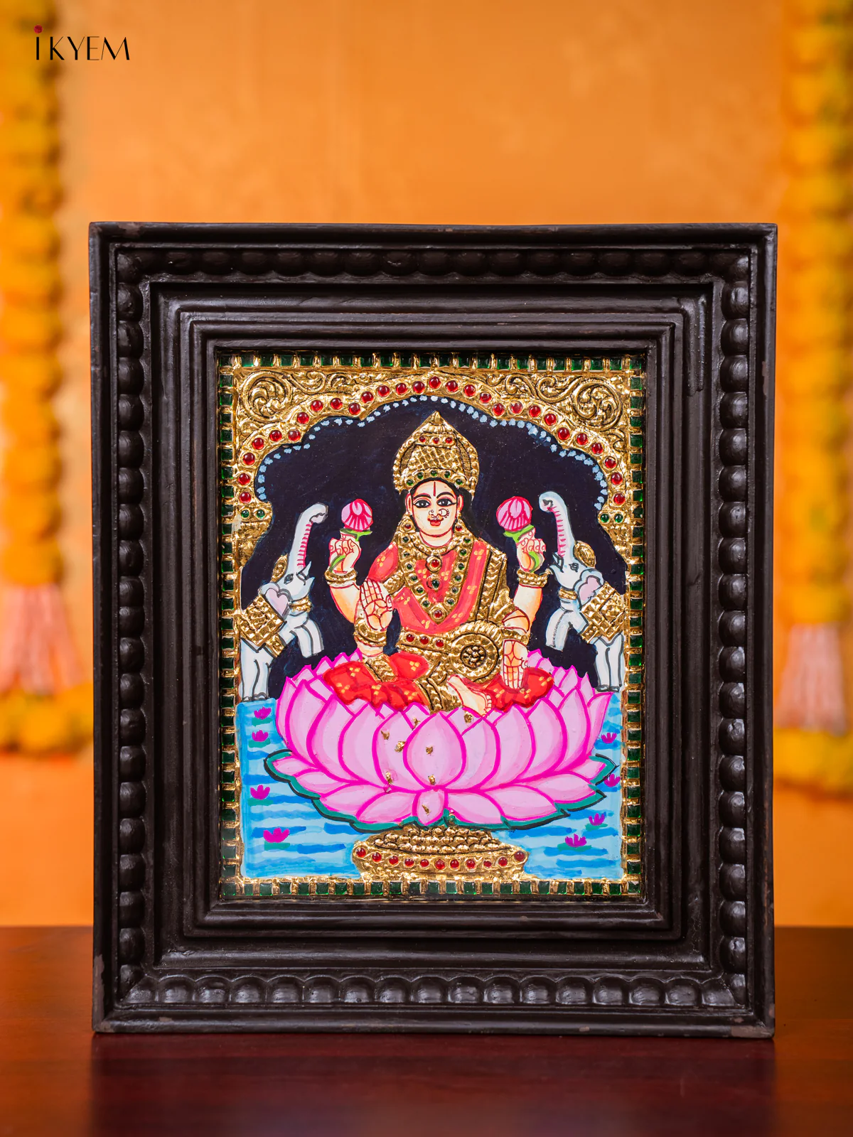 Radiant Goddess Gajalakshmi Thanjavur Painting (13*11 inches) - KJ03122