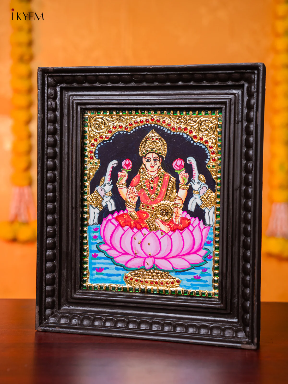 Radiant Goddess Gajalakshmi Thanjavur Painting (13*11 inches) - KJ03122 - Image 2