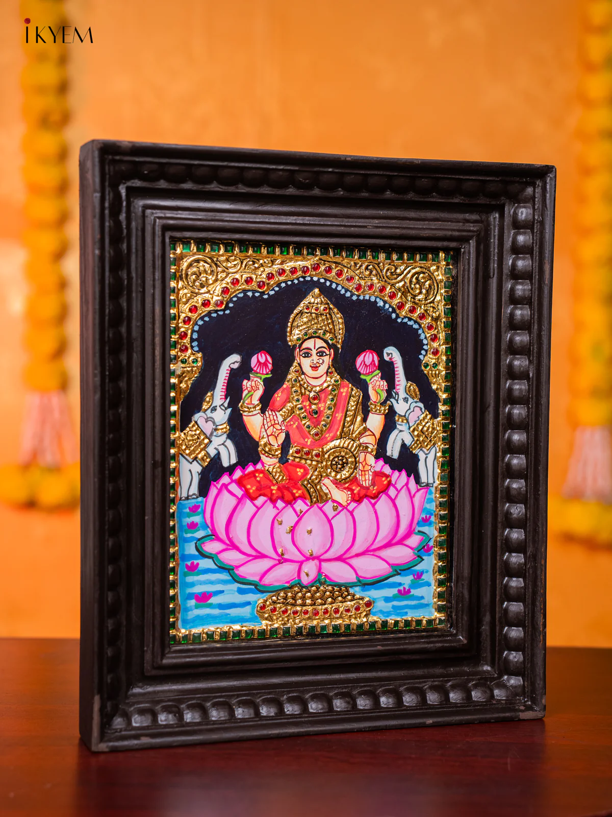 Radiant Goddess Gajalakshmi Thanjavur Painting (13*11 inches) - KJ03122 - Image 4