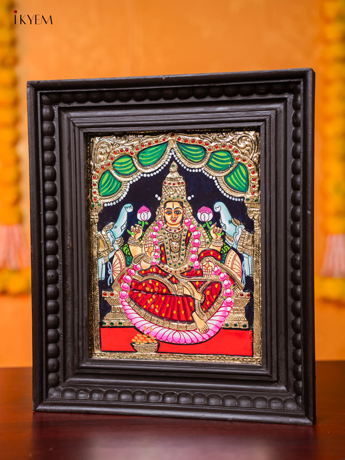 Sacred Goddess Gajalakshmi Tanjore painting (13*11 inches) - KJ03123 - Image 2