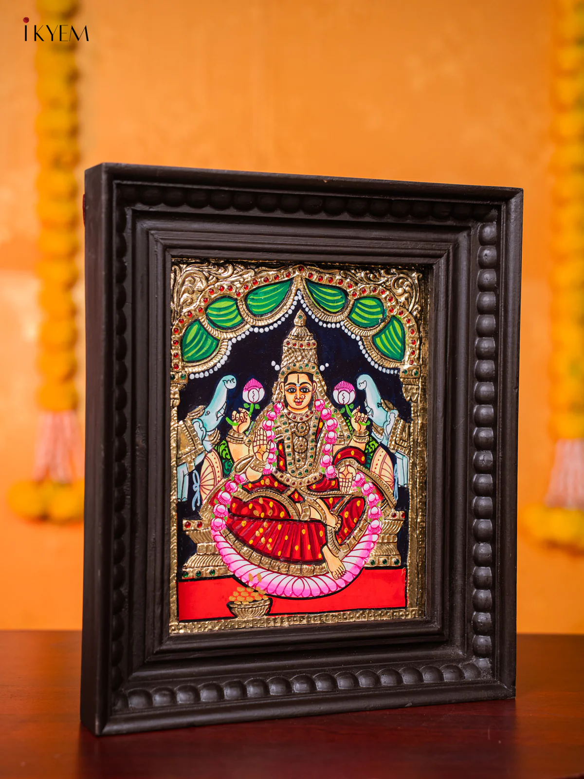 Sacred Goddess Gajalakshmi Tanjore painting (13*11 inches) - KJ03123 - Image 4