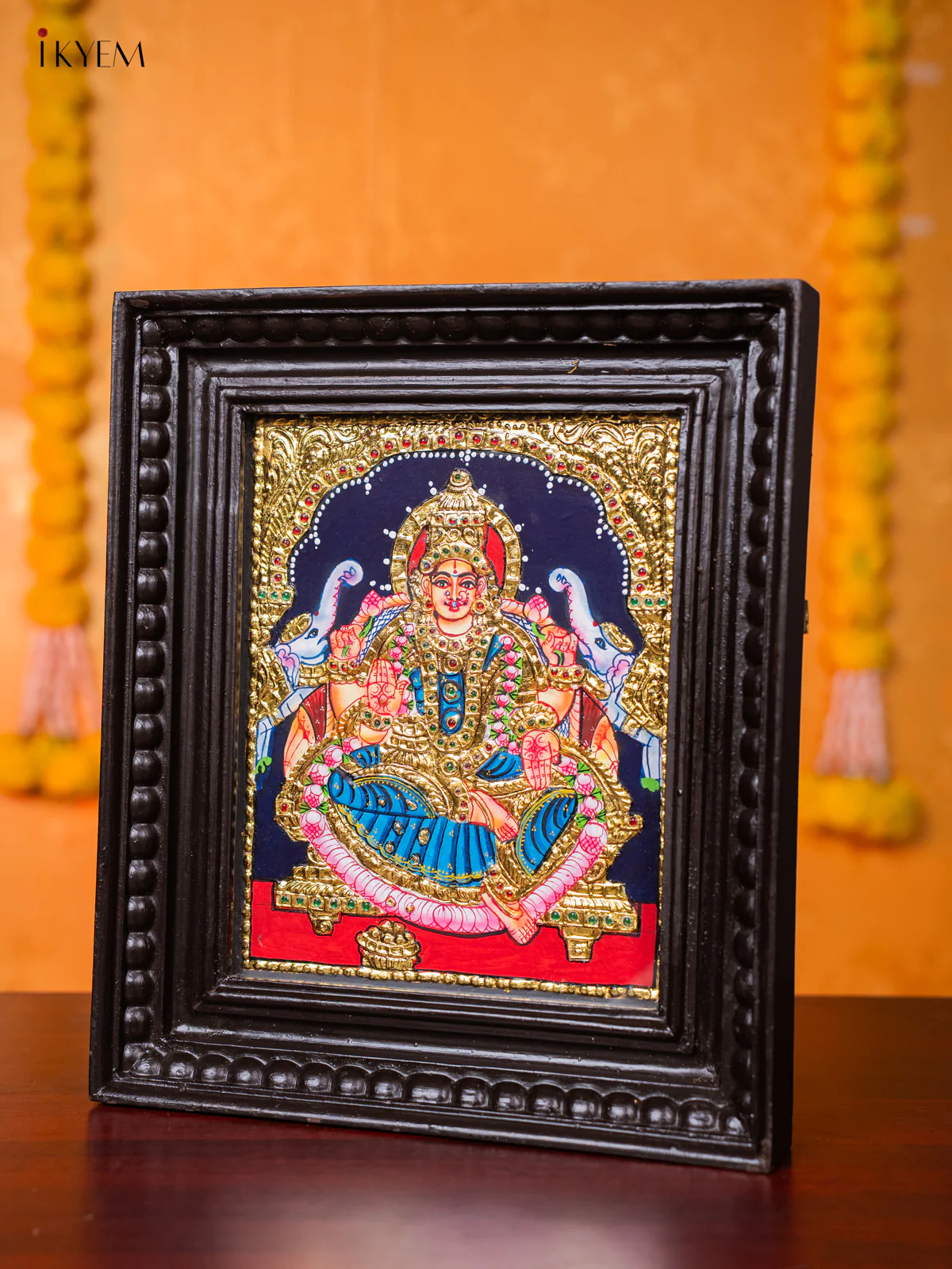 Adoring Goddess Gajalakshmi Tanjore painting (13*11 inches) - KJ03124 - Image 2