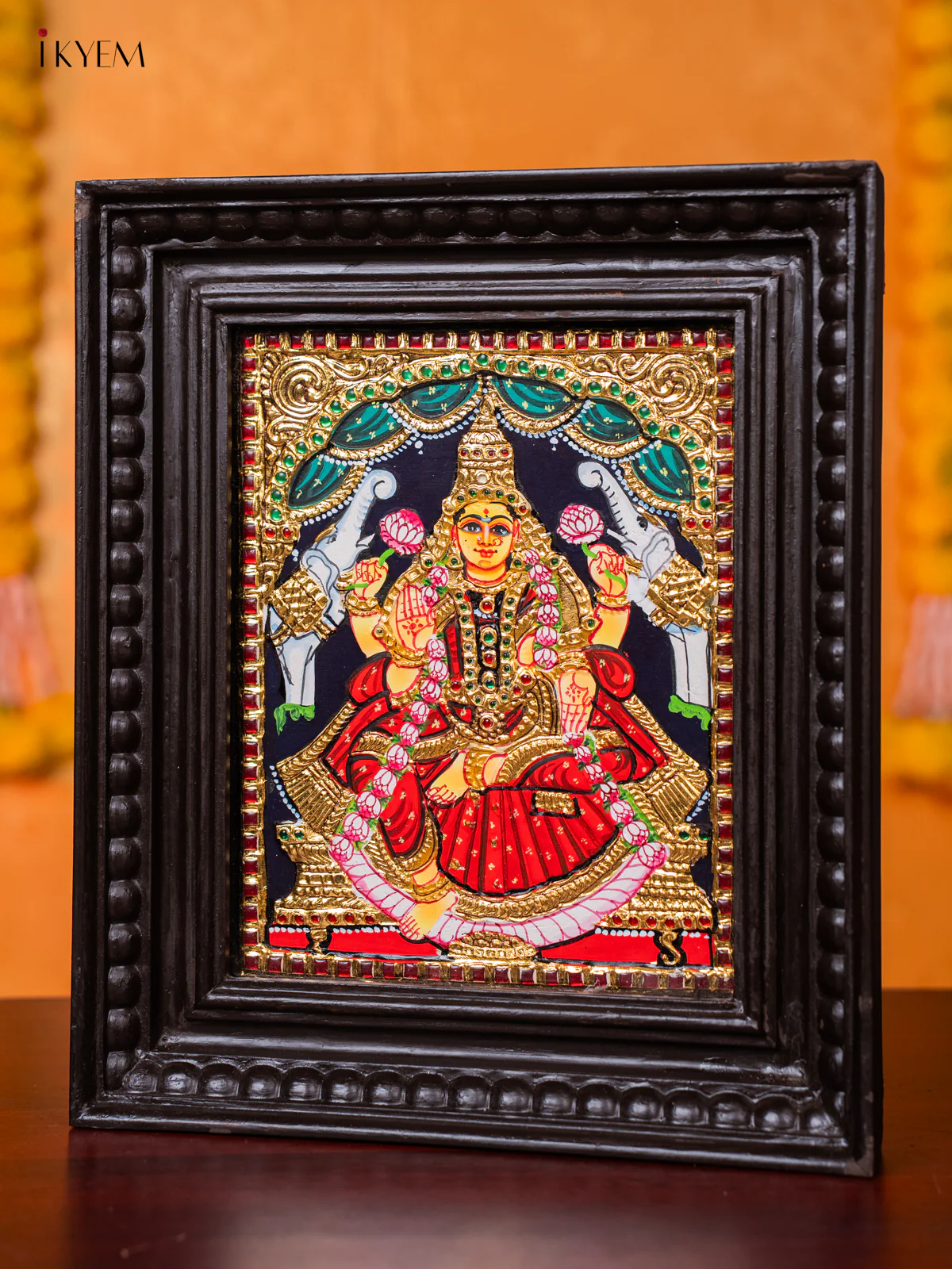 Divine Goddess Gajalakshmi Tanjore painting (13*11 inches) - KJ03128 - Image 2