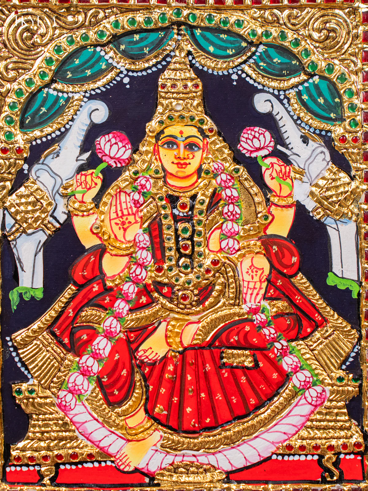 Divine Goddess Gajalakshmi Tanjore painting (13*11 inches) - KJ03128 - Image 3