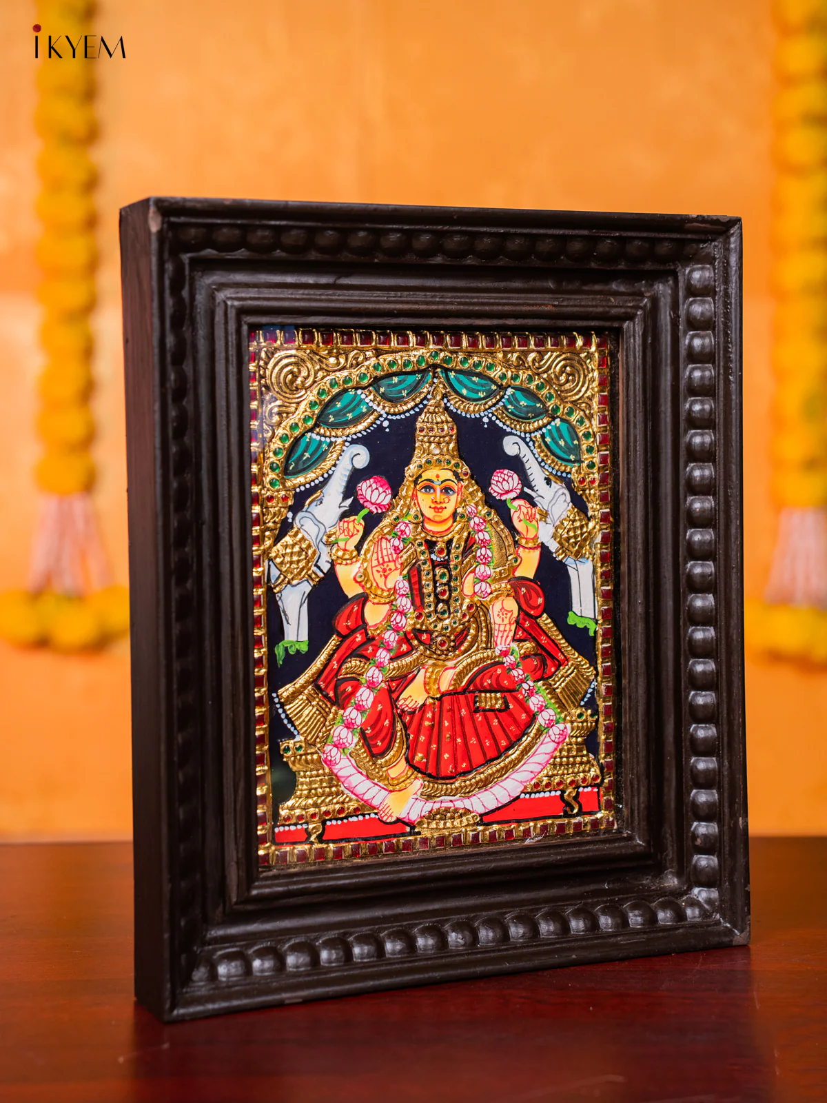 Divine Goddess Gajalakshmi Tanjore painting (13*11 inches) - KJ03128 - Image 4