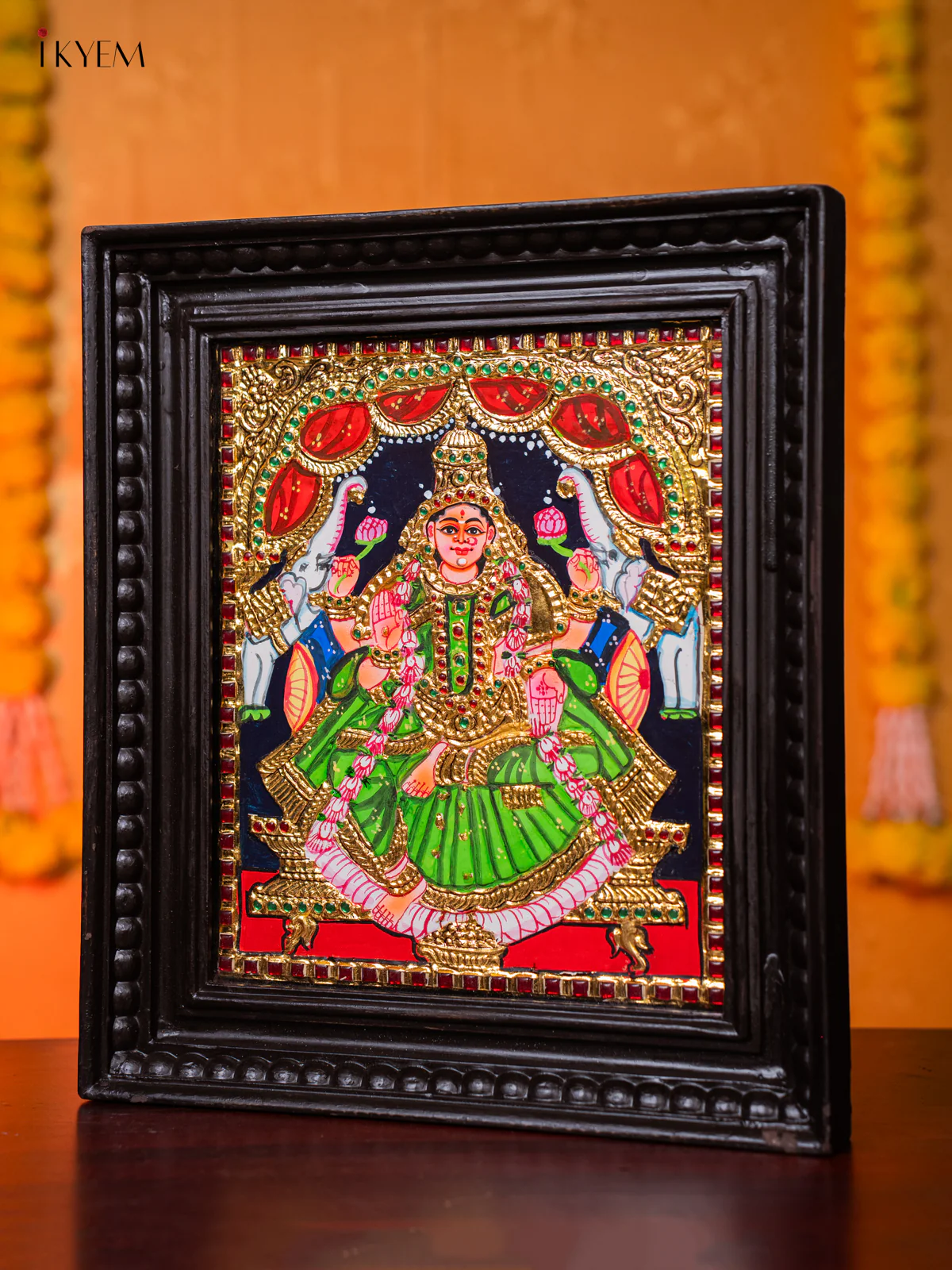 Auspicious Gajalakshmi Tanjore painting - (18×15) Inch - KJ03204 - Image 2