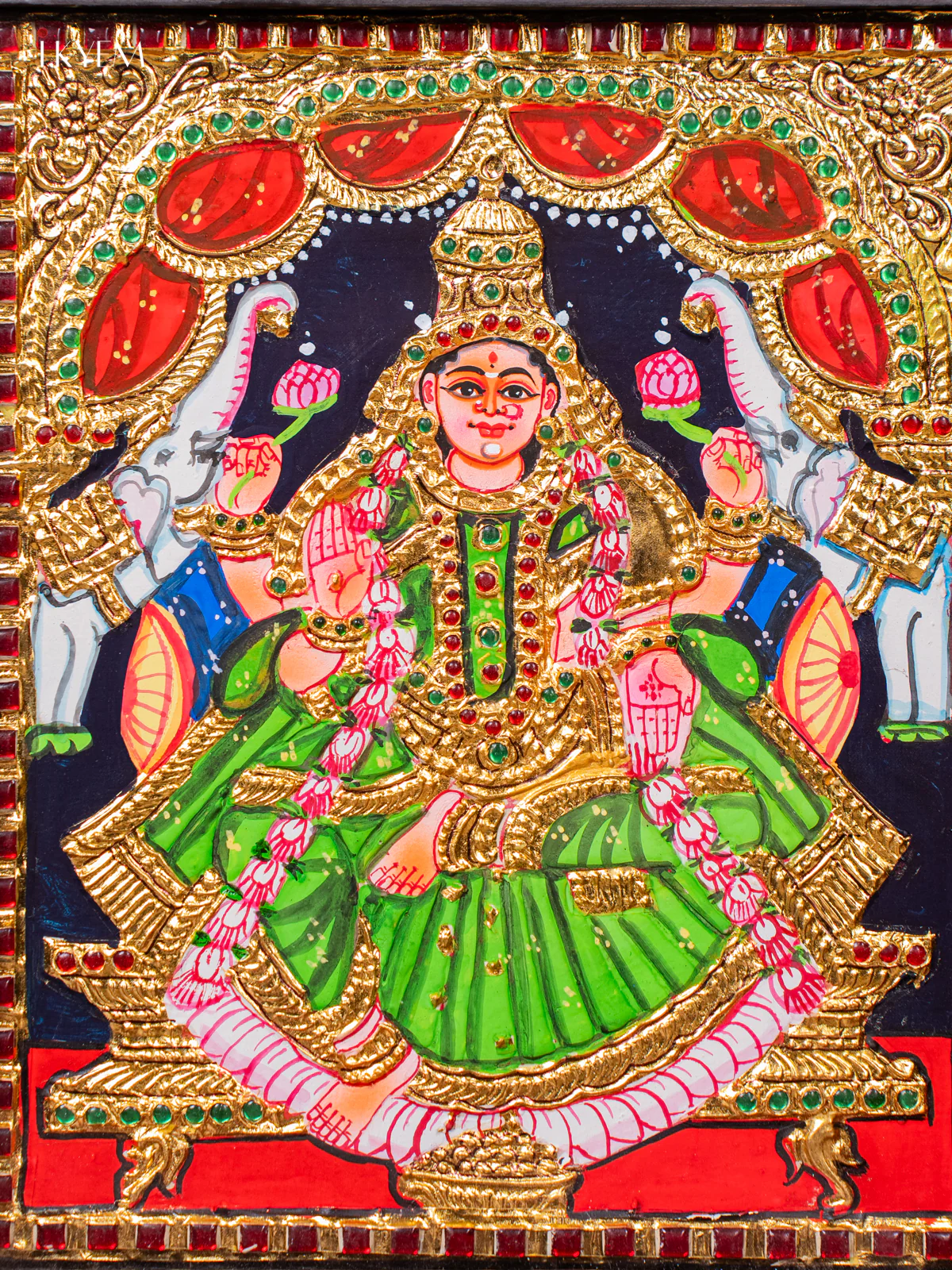 Auspicious Gajalakshmi Tanjore painting - (18×15) Inch - KJ03204 - Image 3