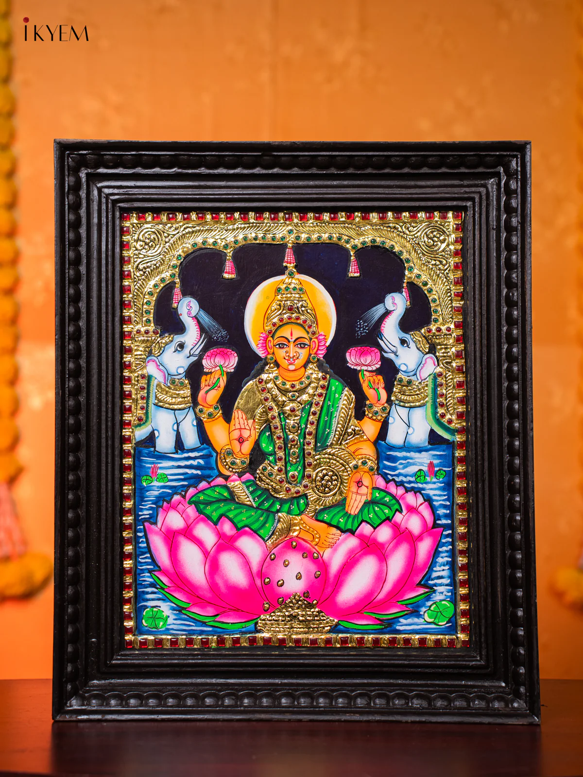 Exquisite Goddess Gajalakshmi Thanjavur painting (18*15 Inch) - KJ03213